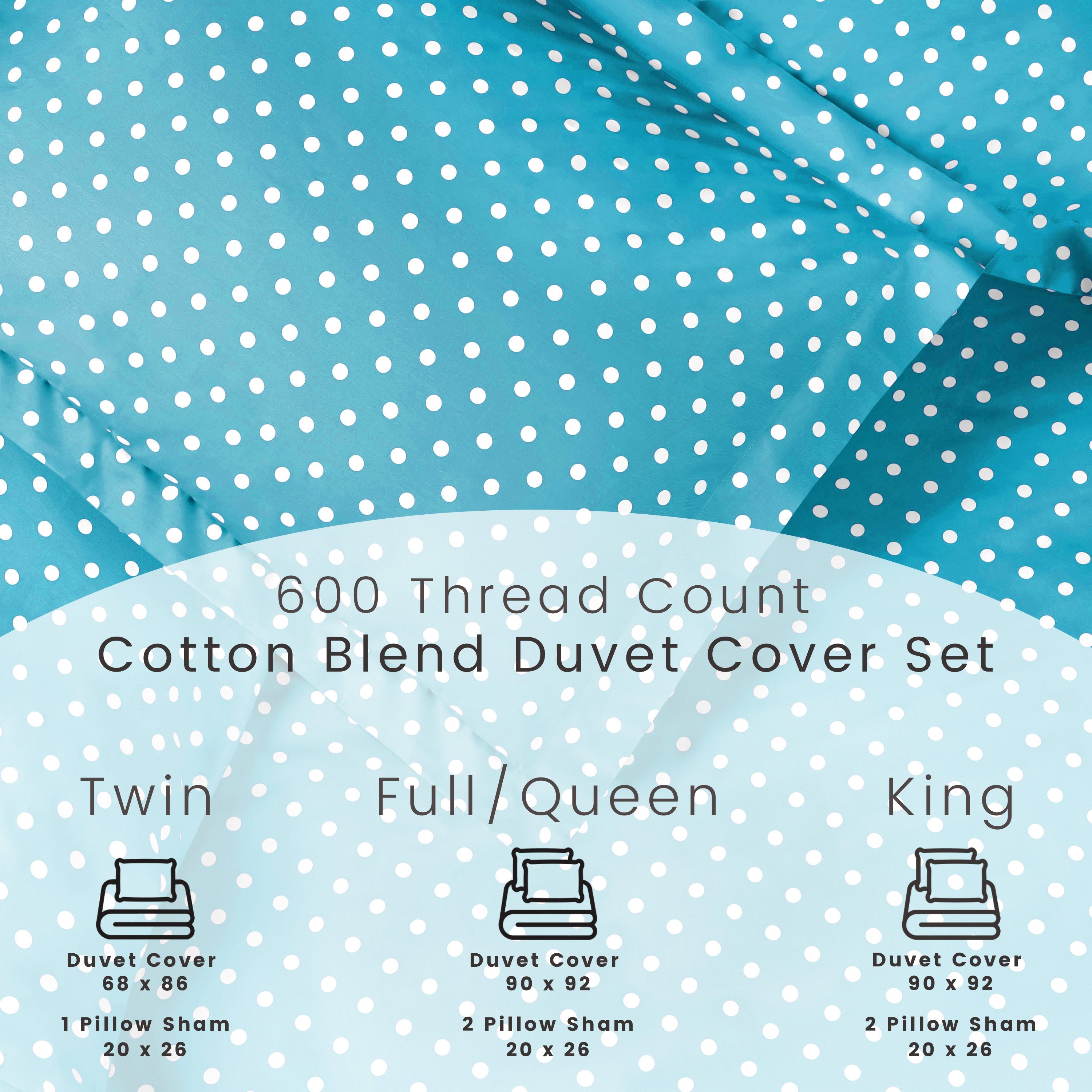 Premium 600 Thread Count Cotton Blend Polka Dot Duvet Cover Set - Soft & Breathable Bedding for Cozy Nights - Perfect for Master Bedroom, Guest Room & Dorm Decor