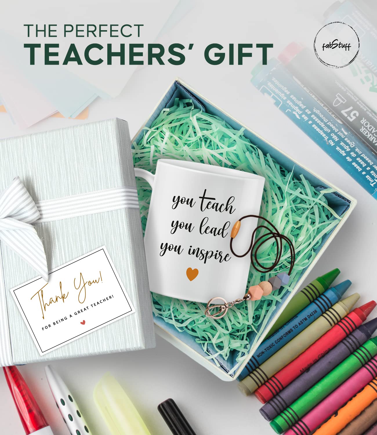 Personalized Thank You Teacher Gift Set - 3-Piece Coffee Mug, Lanyard & Card - Best Teacher Appreciation Gift for Women - Teacher Survival Kit from Student - Perfect for End of Year, Christmas & Teacher Appreciation Week