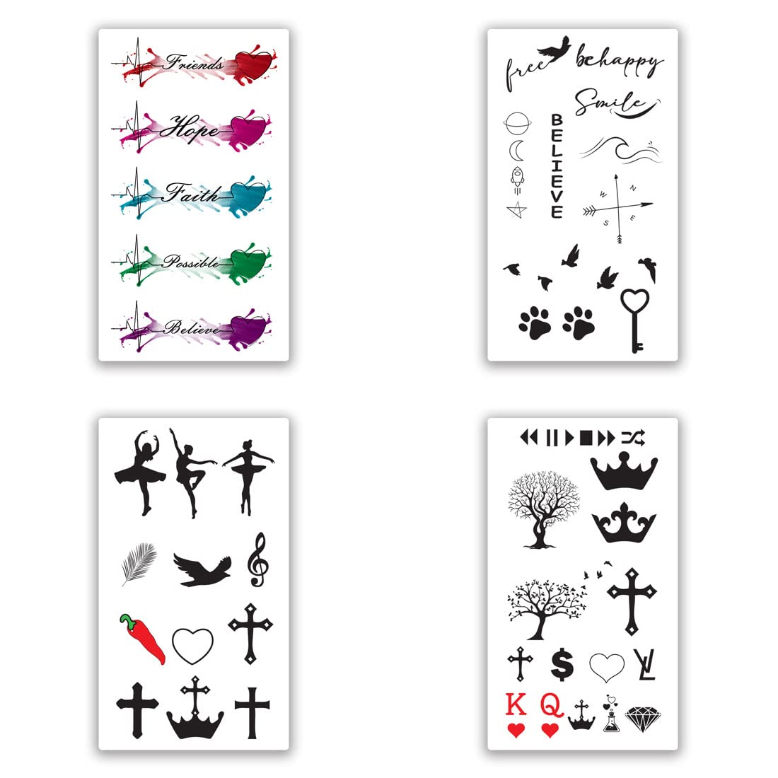 Faith Hope Line Arts Temporary Tattoos - Pack of 4 Waterproof Body Stickers for Men & Women (2x4 Inch) - Perfect for Festivals, Parties & Self-Expression
