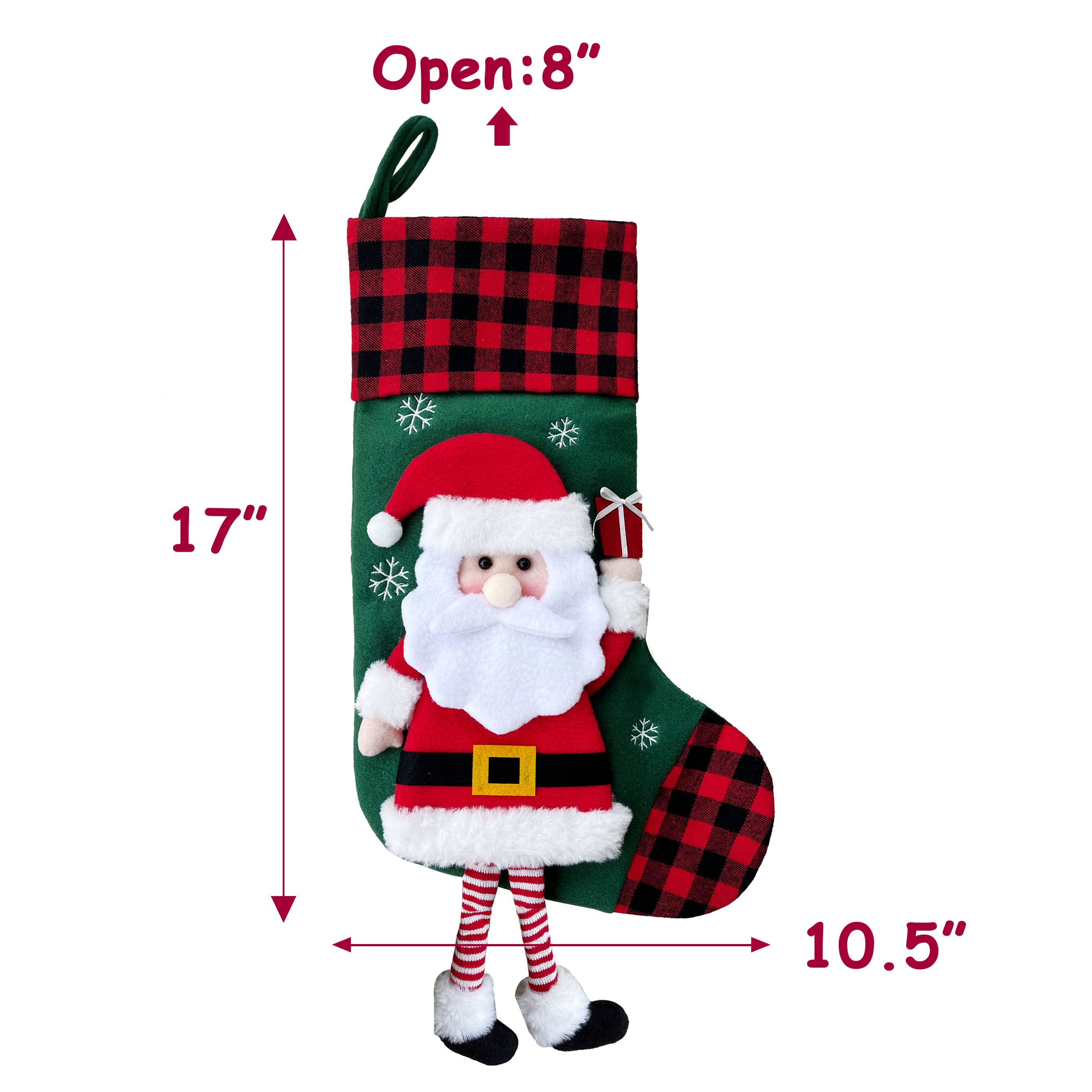 2 Pack Personalized Christmas Stockings - 3D Buffalo Plaid Red & Green Large Fireplace Hanging Stockings for Holiday Decor - Family Xmas Stocking Set of 2 - Perfect for Fireplace Mantel, Staircase & Festive Home Decor