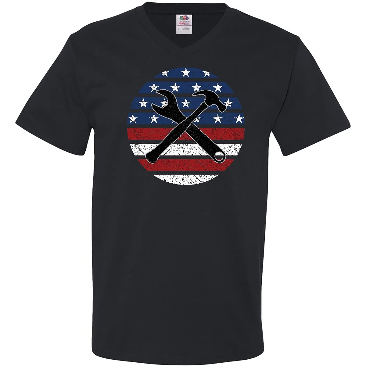 Inktastic Patriotic USA Flag Mechanic Hammer Wrench Design Men's V-Neck T-Shirt - Comfortable Cotton Tee for 4th of July, Veterans Day & American Pride Events