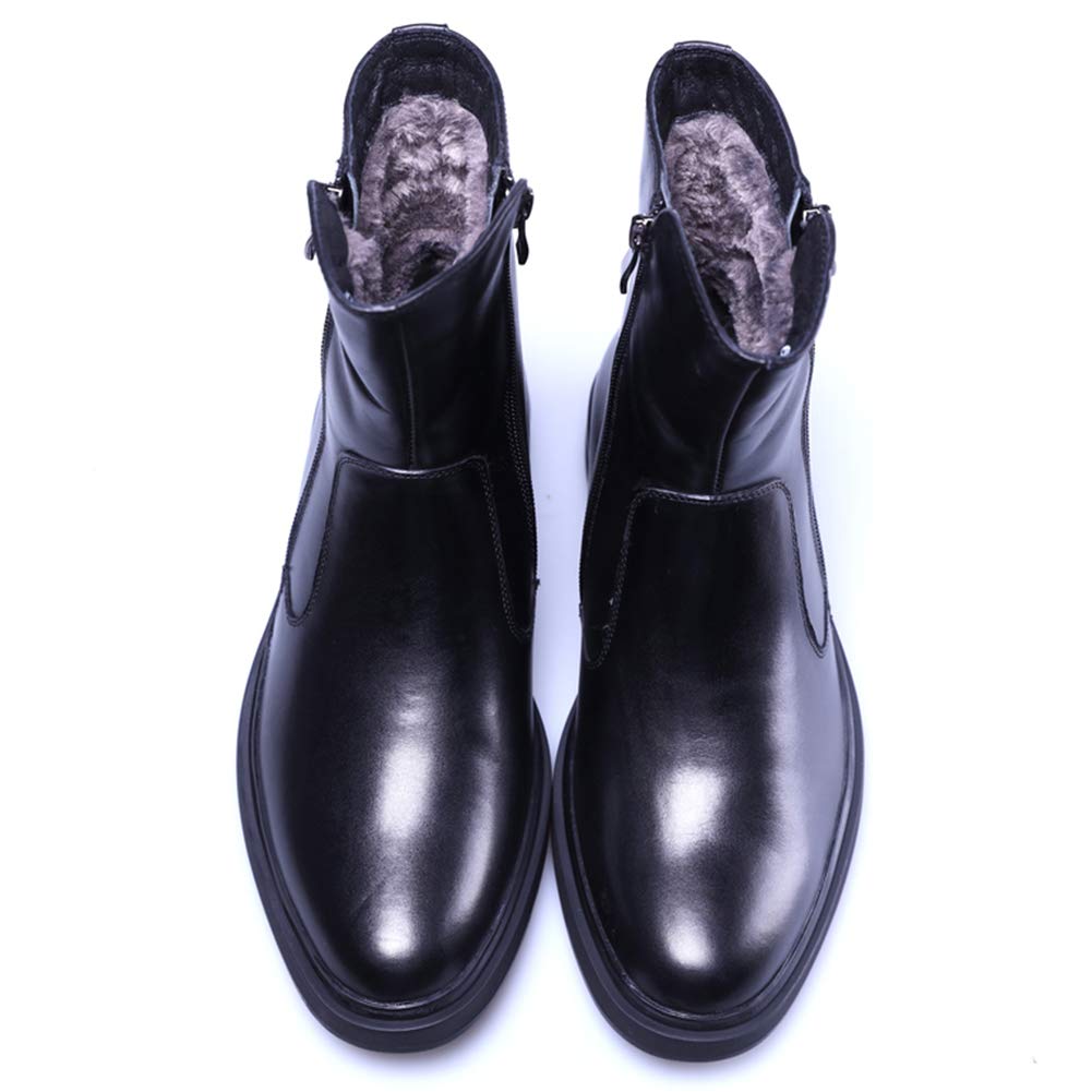 Santimon Men's Winter Boots - Fur Lined Leather Dress Boots with Zipper & Round Toe, Mid-Calf Height, Black - Perfect for Office, Formal Events & Cold Weather Wear