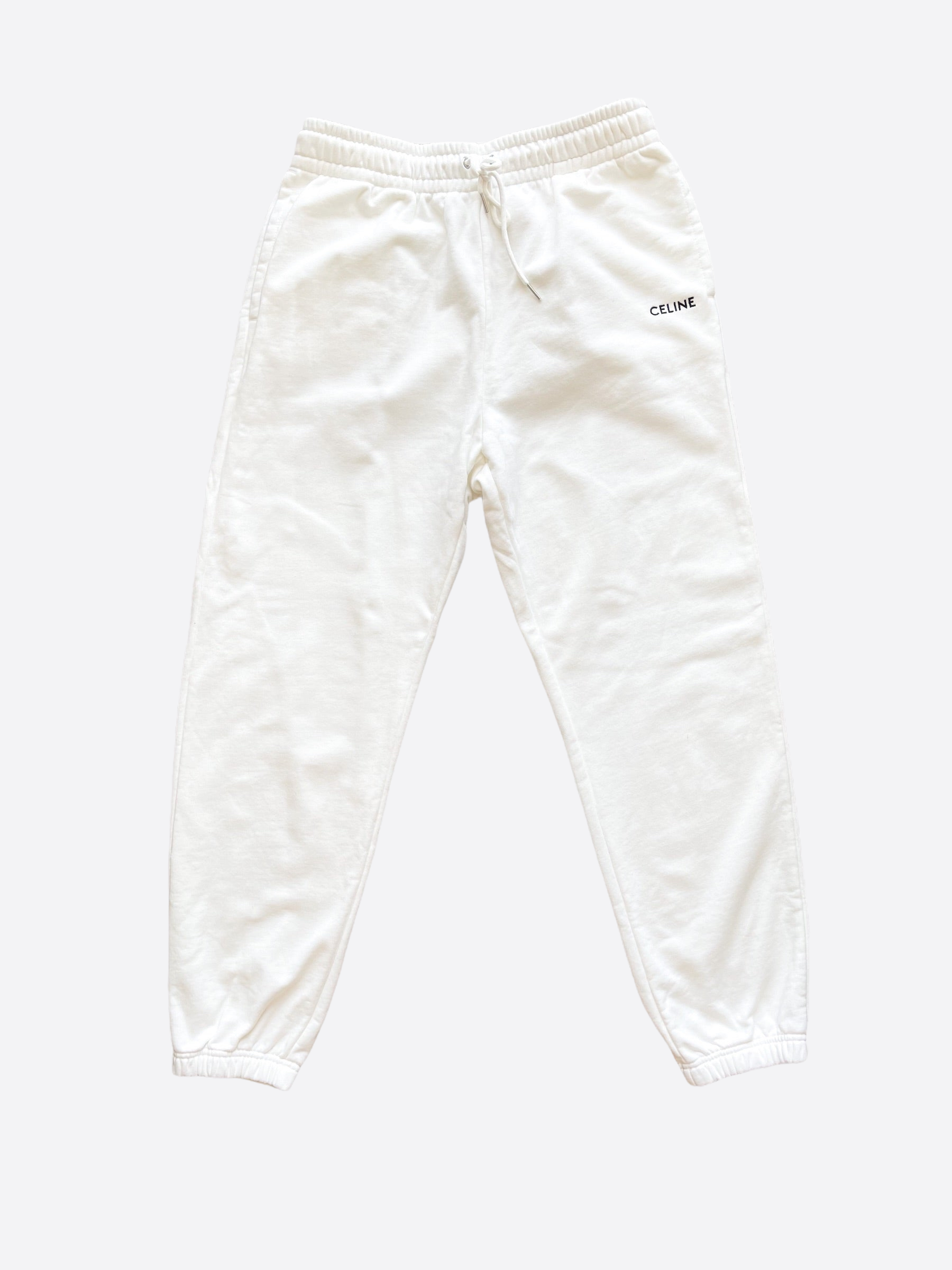 Celine White Logo Sweatpants for Women - High Quality Cotton Joggers with Branded Design | Perfect for Casual Wear, Lounge & Street Style Fashion
