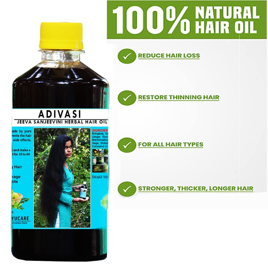 Adi Sri Maruthi Jhadiwalo Adivasi Jeevasanjeevini Herbal Hair Oil 250ml - Natural Ayurvedic Hair Growth Treatment for Dry, Damaged Hair - Promotes Thickness & Shine - Perfect for Daily Hair Care & Scalp Massage