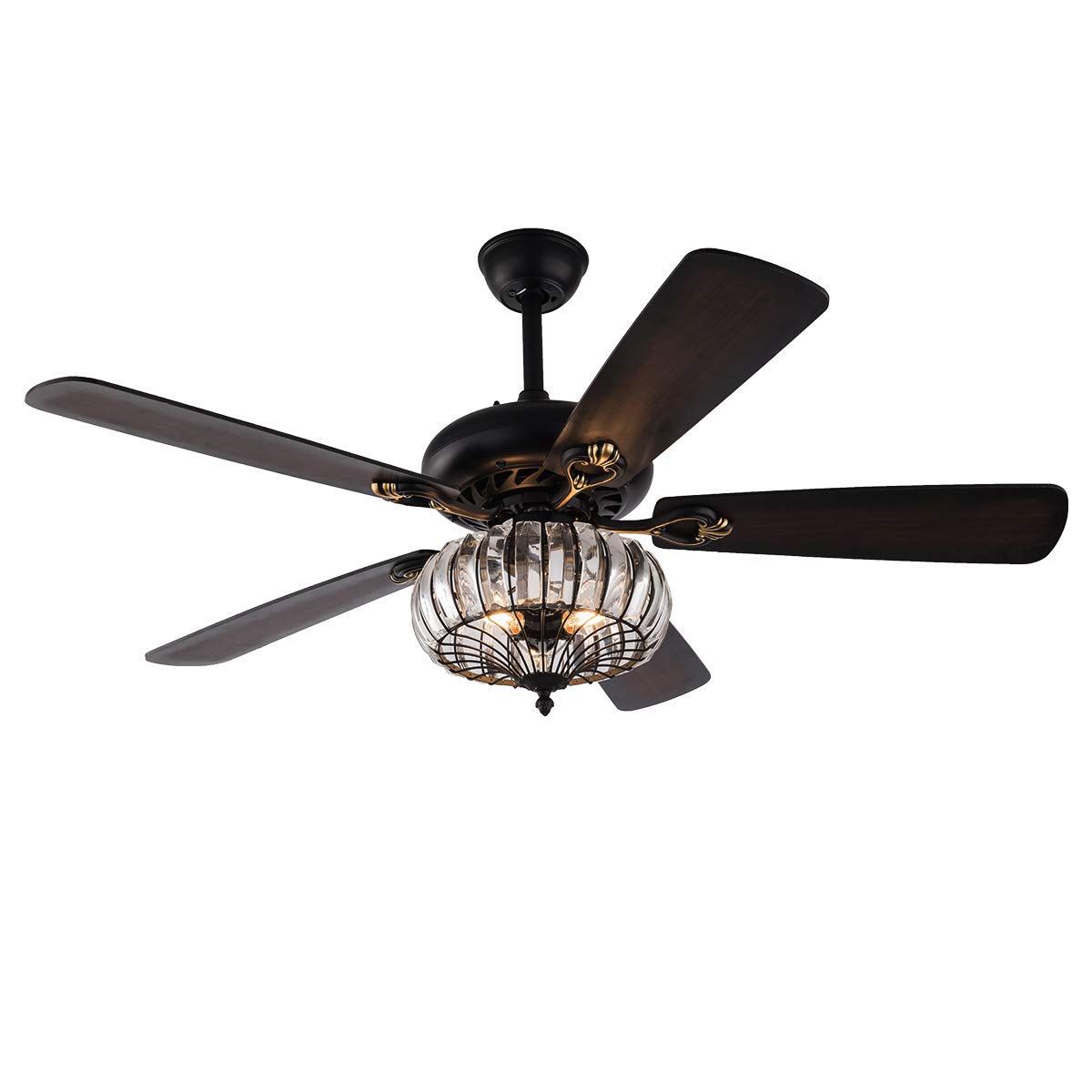52 Inch Modern Industrial Ceiling Fan with Light & Chandelier - 3 Speed Reversible Remote Control, 110V - Perfect for Indoor Kitchen, Dining Room, Bedroom & Living Room