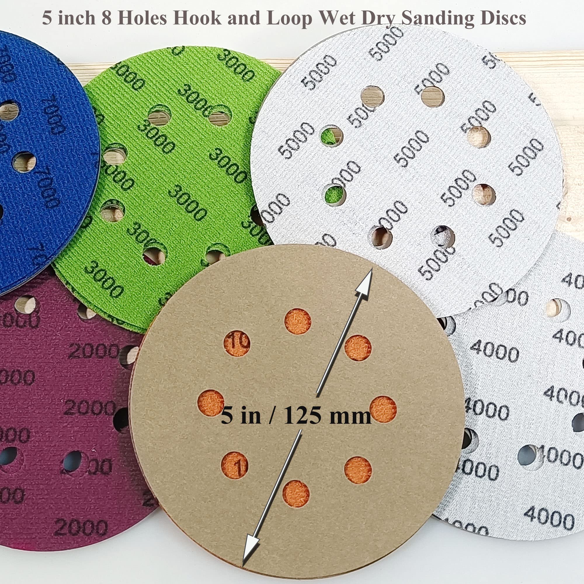 24 PCS 5 Inch 8 Hole Sanding Discs Set - 2000 to 10000 Grit for Random Orbital Sander - Wet Dry Polishing & Finishing for Wood, Metal & Auto Detailing - Perfect for DIY Projects & Professional Use