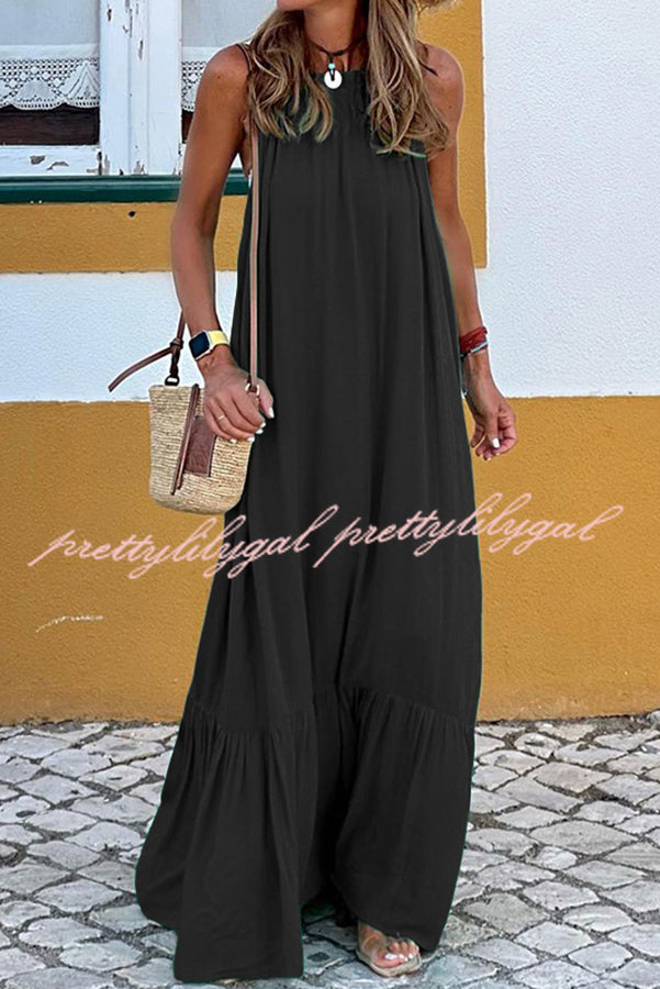 Summer Colors Elastic Neckline A-Line Loose Maxi Dress - Flowy Beach Dress for Women, Perfect for Vacation, Casual Outings & Summer Weddings