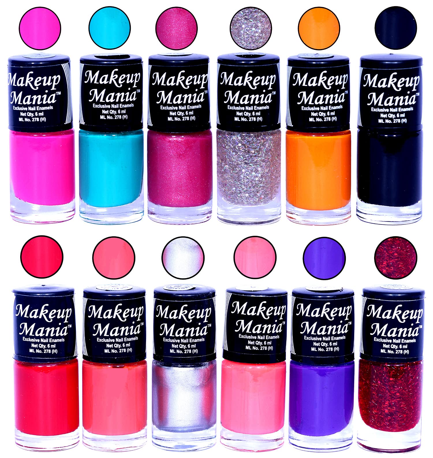 Makeup Mania 12-Piece Nail Polish Set - 6ml Each, Multicolor Combo No.5 - Long Lasting Nail Lacquer for Home, Salon & Party Use