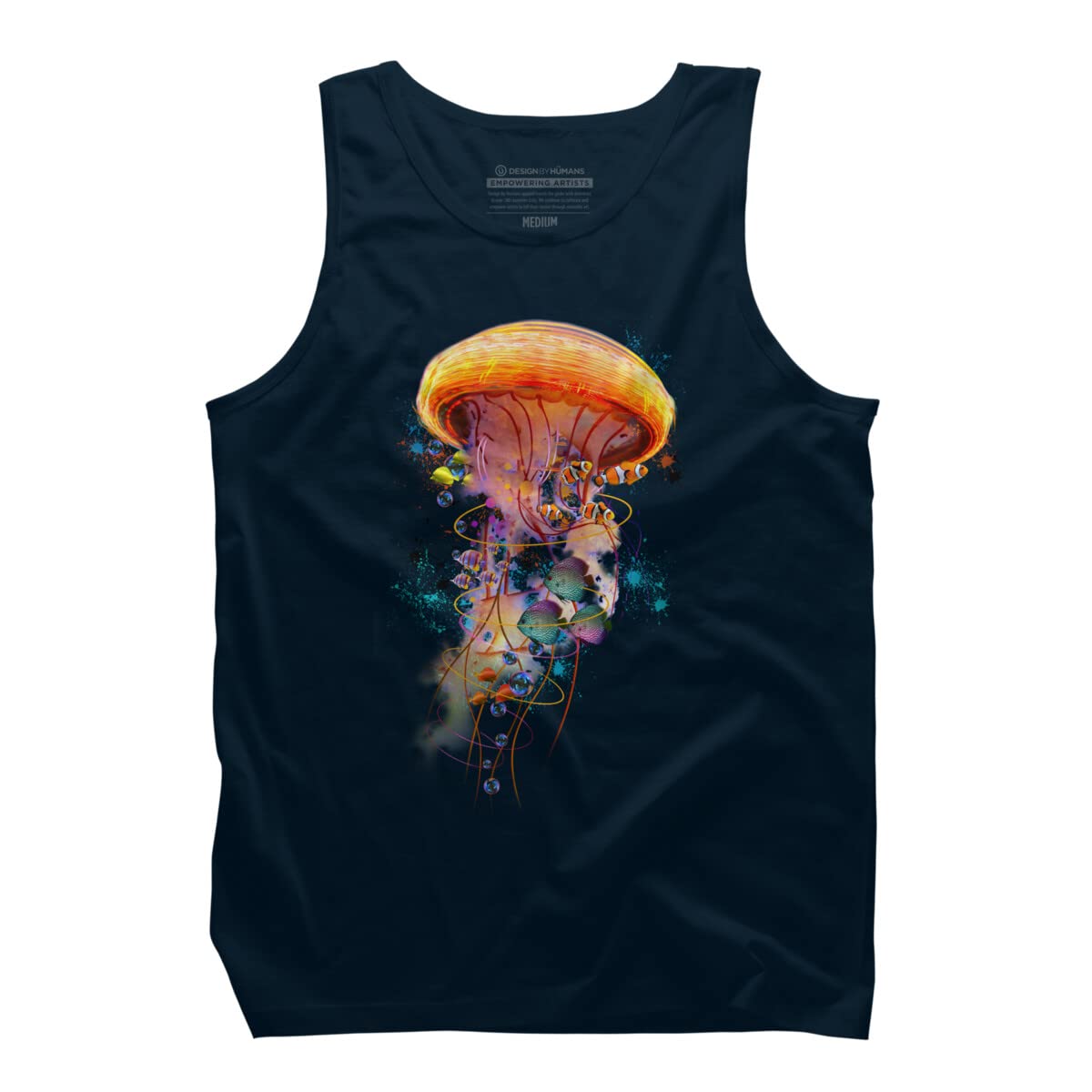 Electric Jellyfish Graphic Tank Top for Men | David Loblaw Design | Soft Cotton Casual Tee | Perfect for Beach, Summer Outfits & Music Festivals