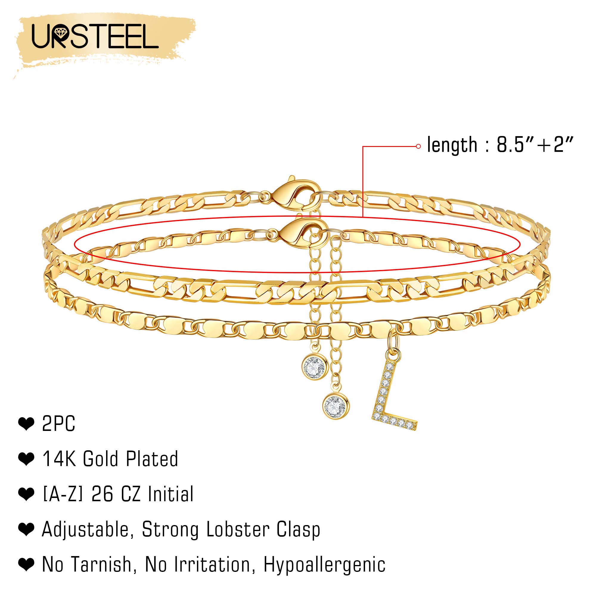 14K Gold Plated Dainty Layered Chain Ankle Bracelets for Women - CZ Initial Anklet Set, Summer Jewelry Gifts for Her | Perfect for Beach Vacations, Date Nights & Everyday Wear