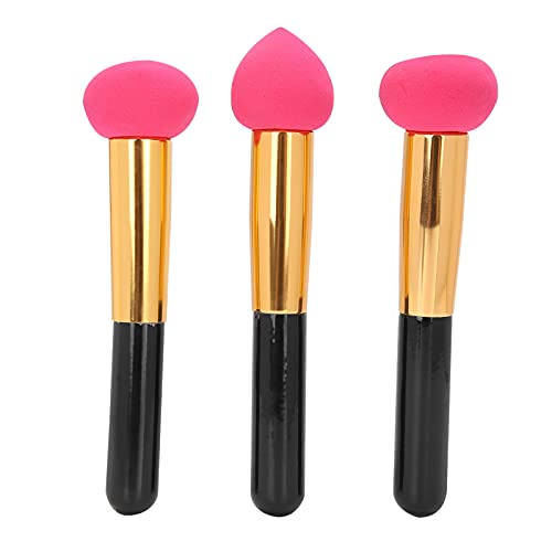 Soft Elastic Makeup Blender Sponge with Handle - 3 Pack Pink Cosmetic Puff Brush for Foundation, Concealer & Powder - Perfect for Everyday Makeup, Party & Travel (Girls & Women)