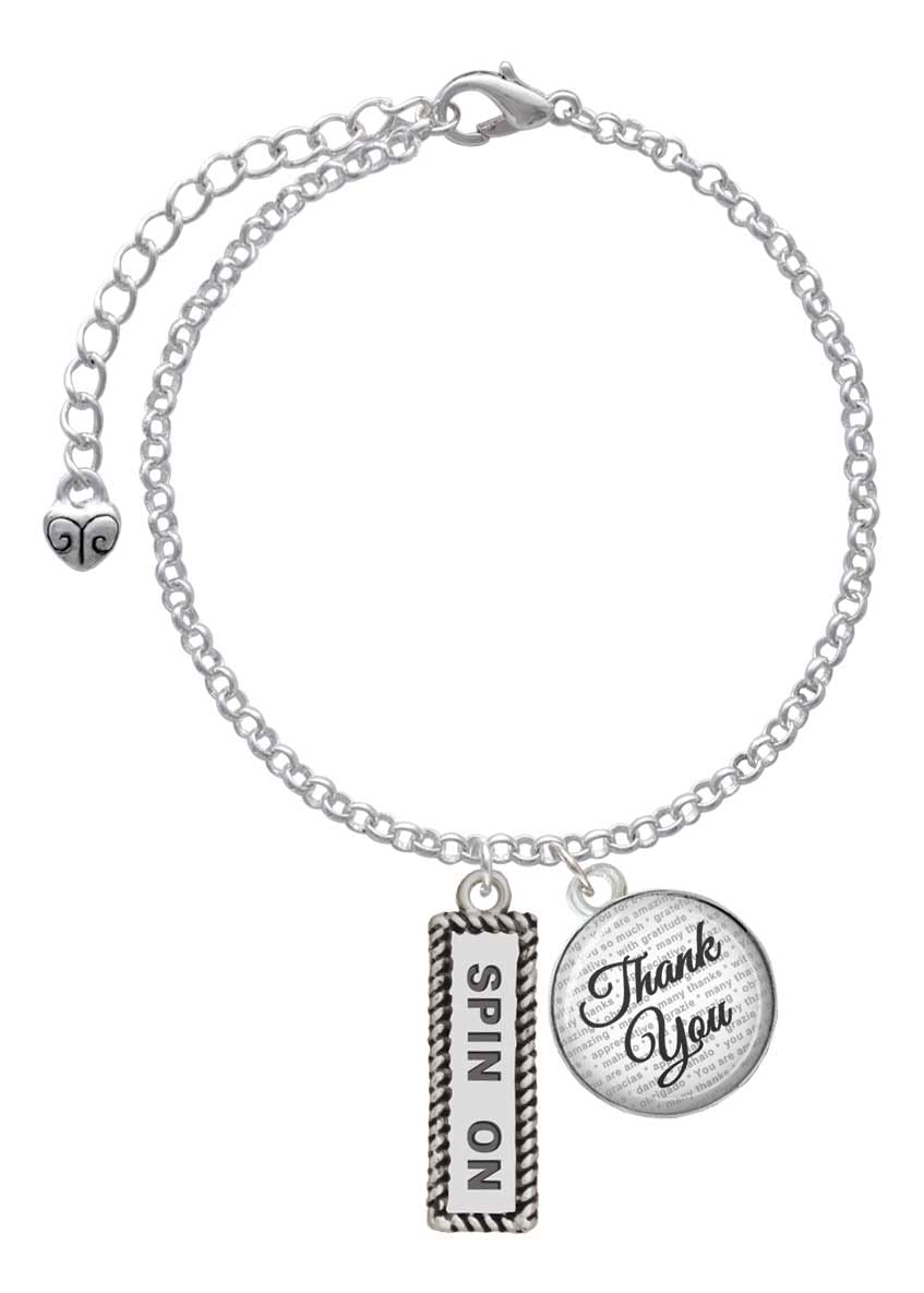 Delight Jewelry Silvertone Spin On Domed Thank You Charm Bracelet - Adjustable 6
