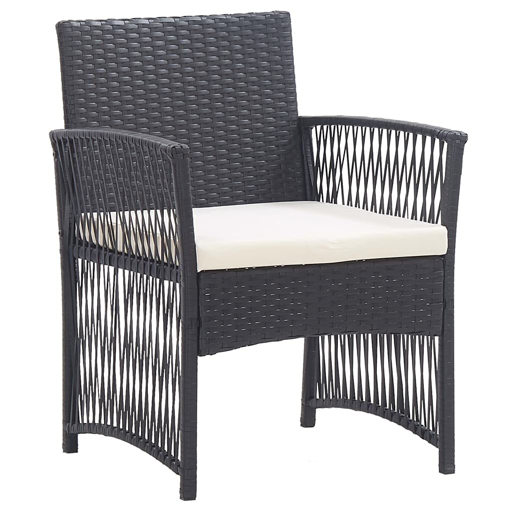 2-Piece Black Poly Rattan Patio Chair Set with Cushions - Outdoor Dining Chairs for Balcony, Garden, Poolside & Lawn - Weather-Resistant Patio Furniture for Relaxing & Entertaining