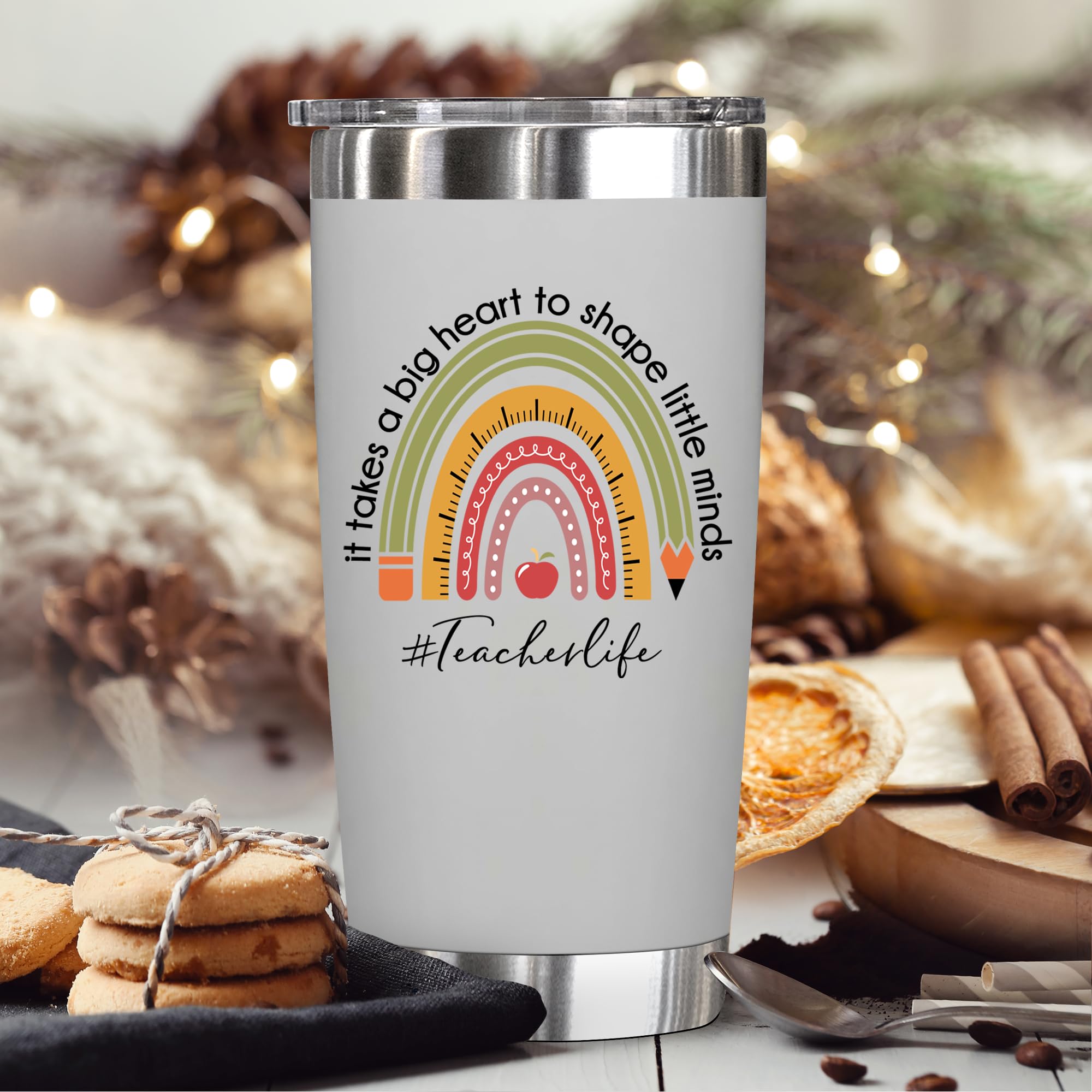 20oz Stainless Steel Tumbler - Inspirational Teacher Gift with 'It Takes a Big Heart to Shape Little Minds' Quote - Perfect for Teacher Appreciation Week, End of Year Gifts & Thank You Presents from Students - Ideal for Classroom Use, Coffee Breaks & Everyday Hydration