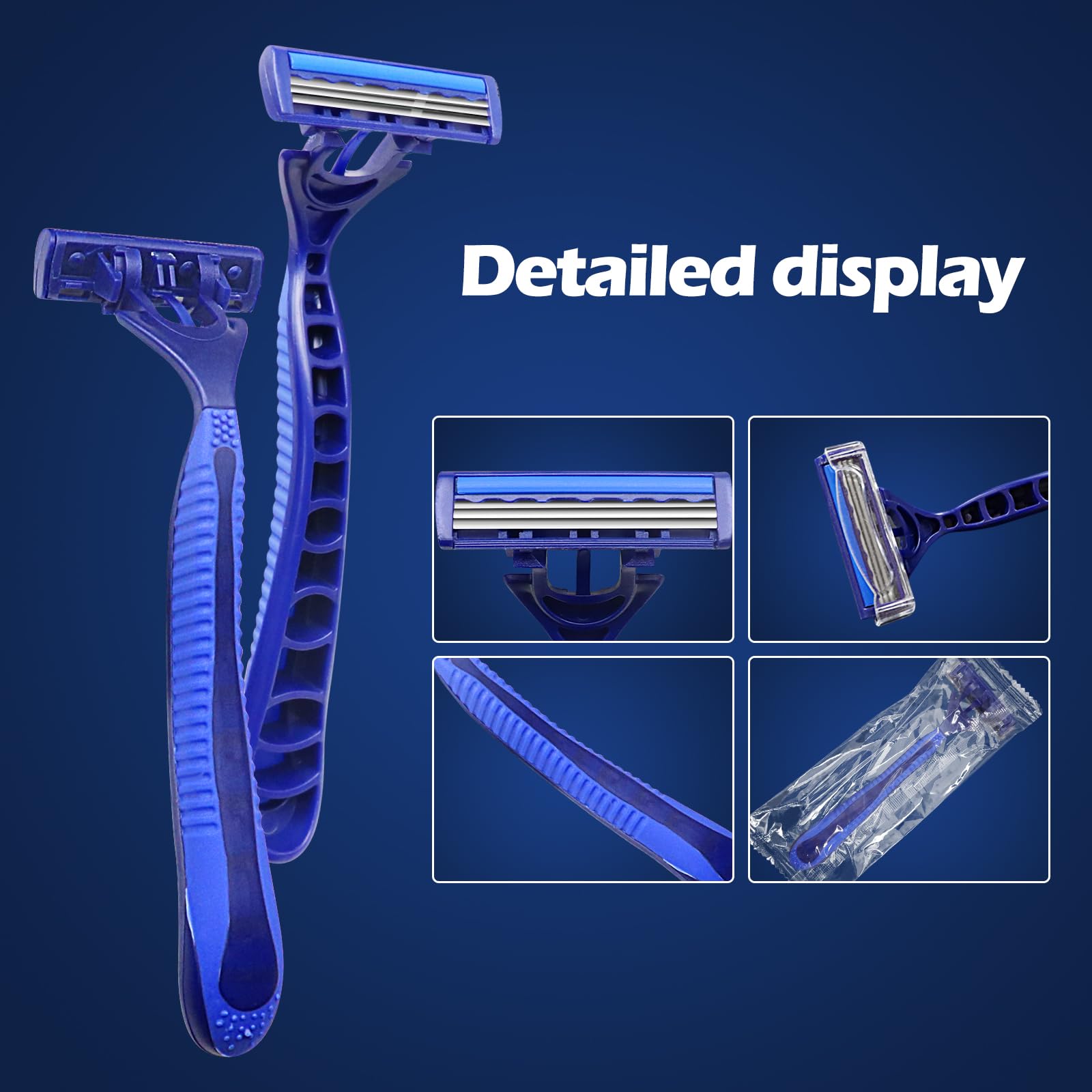 600 Count Kheoxusa 3-Blade Disposable Razors - Individually Wrapped Triple Blade Shavers for Men & Women - Perfect for Travel, Airbnb, Tattoo Aftercare, Hotels, Gyms, and Emergency Kits (Dark Blue)