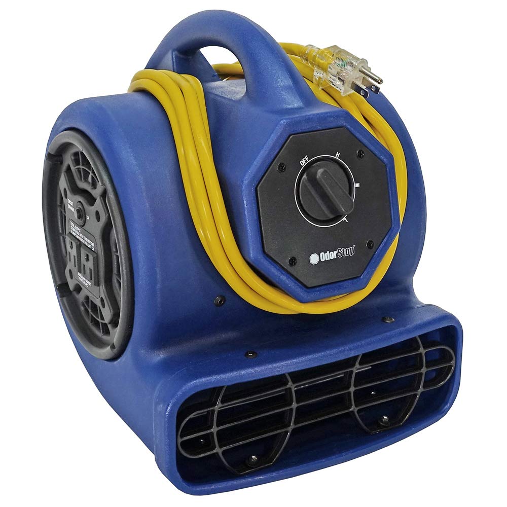 OdorStop OS1000 Professional Grade 1/5 HP Blower Fan - 1400 RPM with 10 ft Power Cord, Blue - Ideal for Home, Office, and Workshop Ventilation & Odor Removal