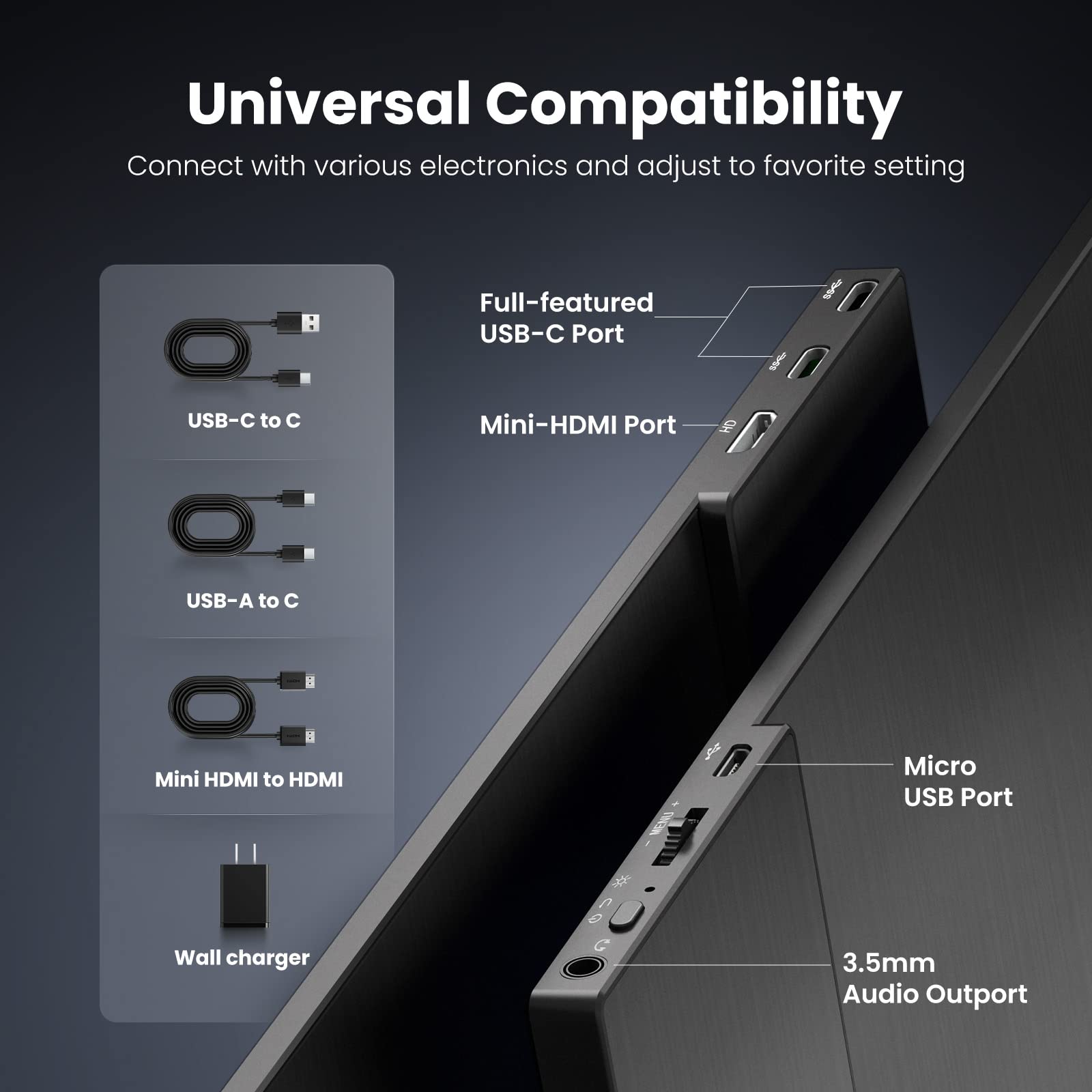 15.6'' HONGO Portable Monitor - 1080P FHD IPS HDR Display with USB-C & HDMI, Built-in Dual Speakers & Smart Cover - External Gaming Monitor for PC, Mac, Phone, Xbox, PS4, Nintendo Switch - Perfect for Work, Travel & Mobile Gaming