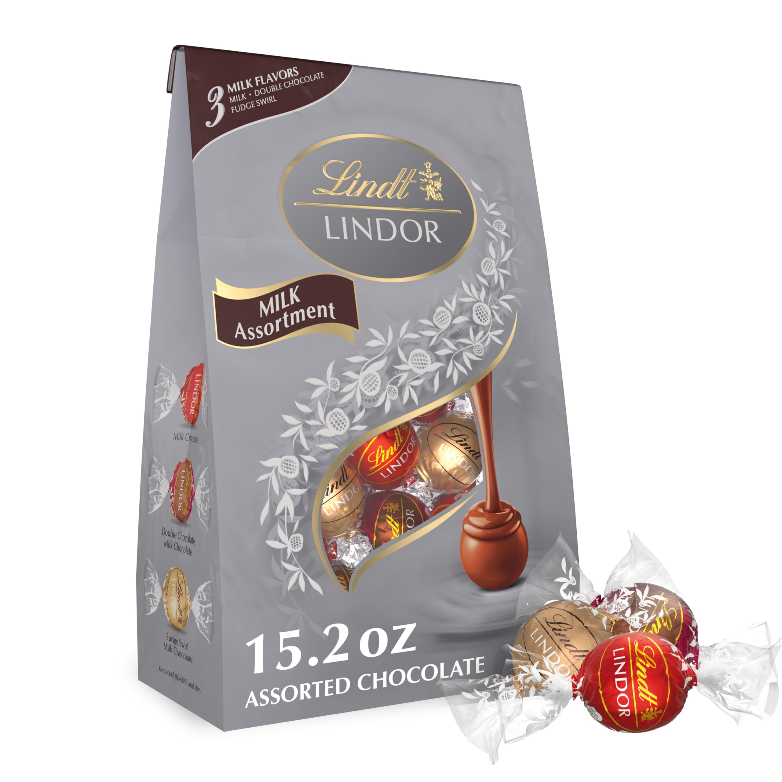 Lindt LINDOR Milk Chocolate Truffles Assortment - Smooth Melting Center, 15.2 oz Bag - Perfect for Gifts, Parties & Holiday Treats