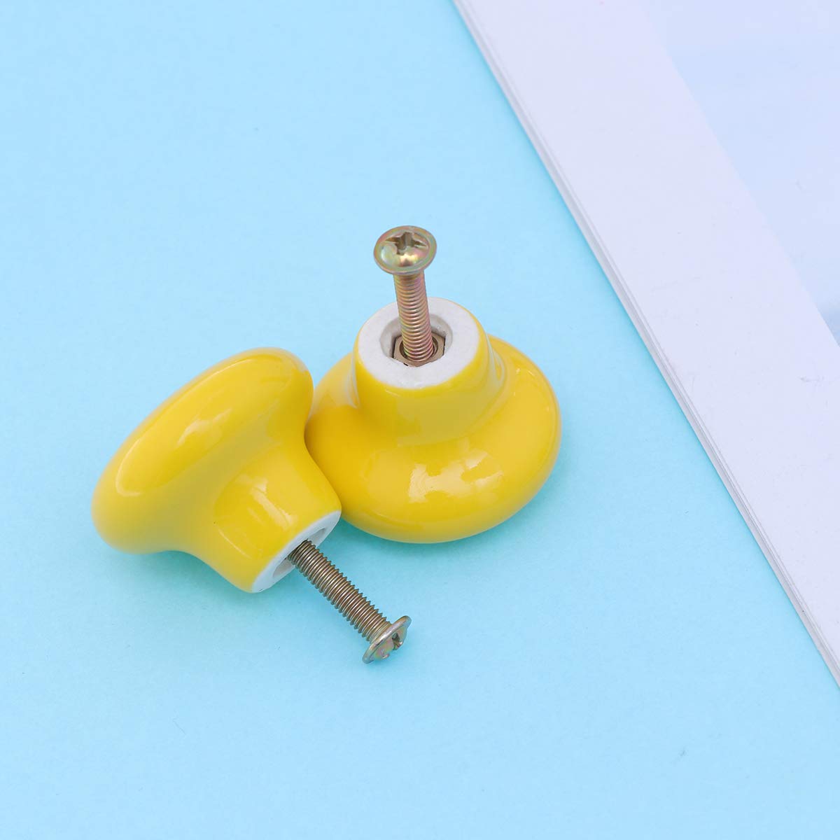 VORCOOL 5-Pack Ceramic Cabinet Knobs - Durable Round Drawer Pull Handles for Kitchen Cupboard & Furniture (Yellow) - Perfect for Home Renovation & DIY Cabinet Upgrades