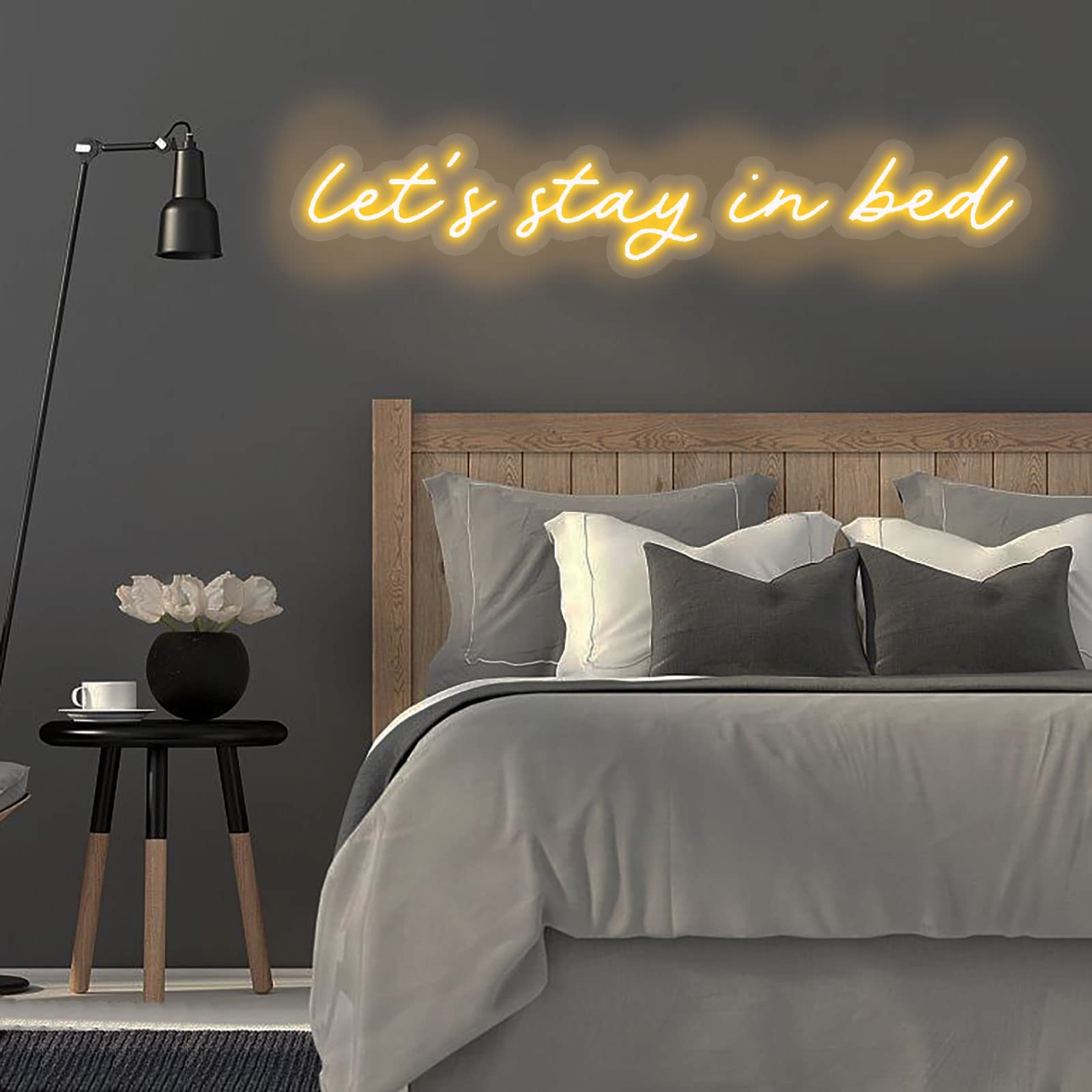 Custom 'Let's Stay in Bed' Dimmable Purple Neon Sign - 60CM Wide Wall Decor for Bedroom, Home & Room Lighting - Perfect Personalized Gift for Couples & Romantic Ambiance