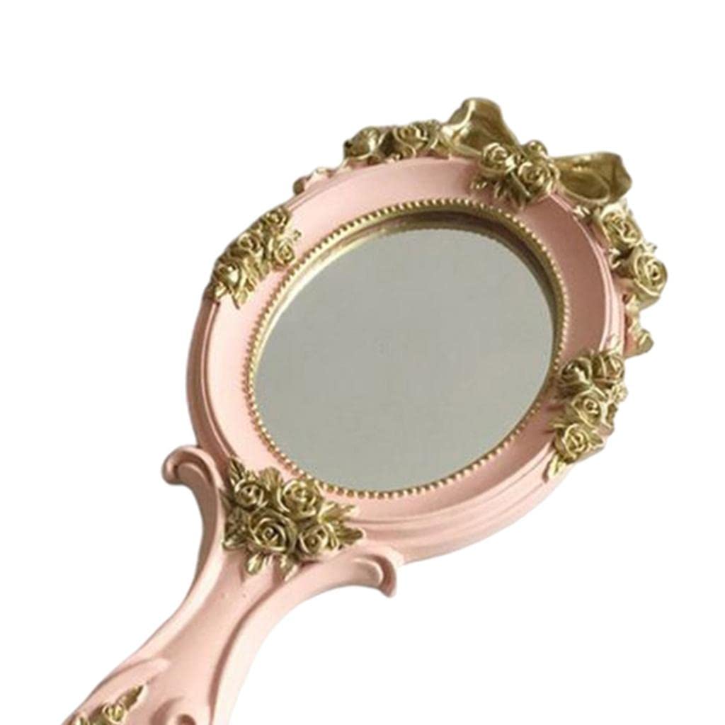 Trendy Retail® Pink Oval Handheld Mirror with Embossed Rose Pattern - Perfect for Makeup, Travel, Dressing Table & Gift Giving