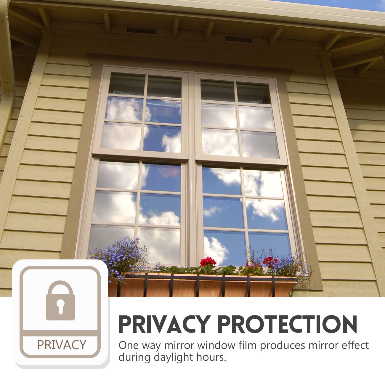 One Way Daytime Privacy Heat Blocking Window Film - Decorative Frosted Window Tint for Home & Office - UV Protection & Energy Saving Solution for Windows, Glass Doors & Skylights