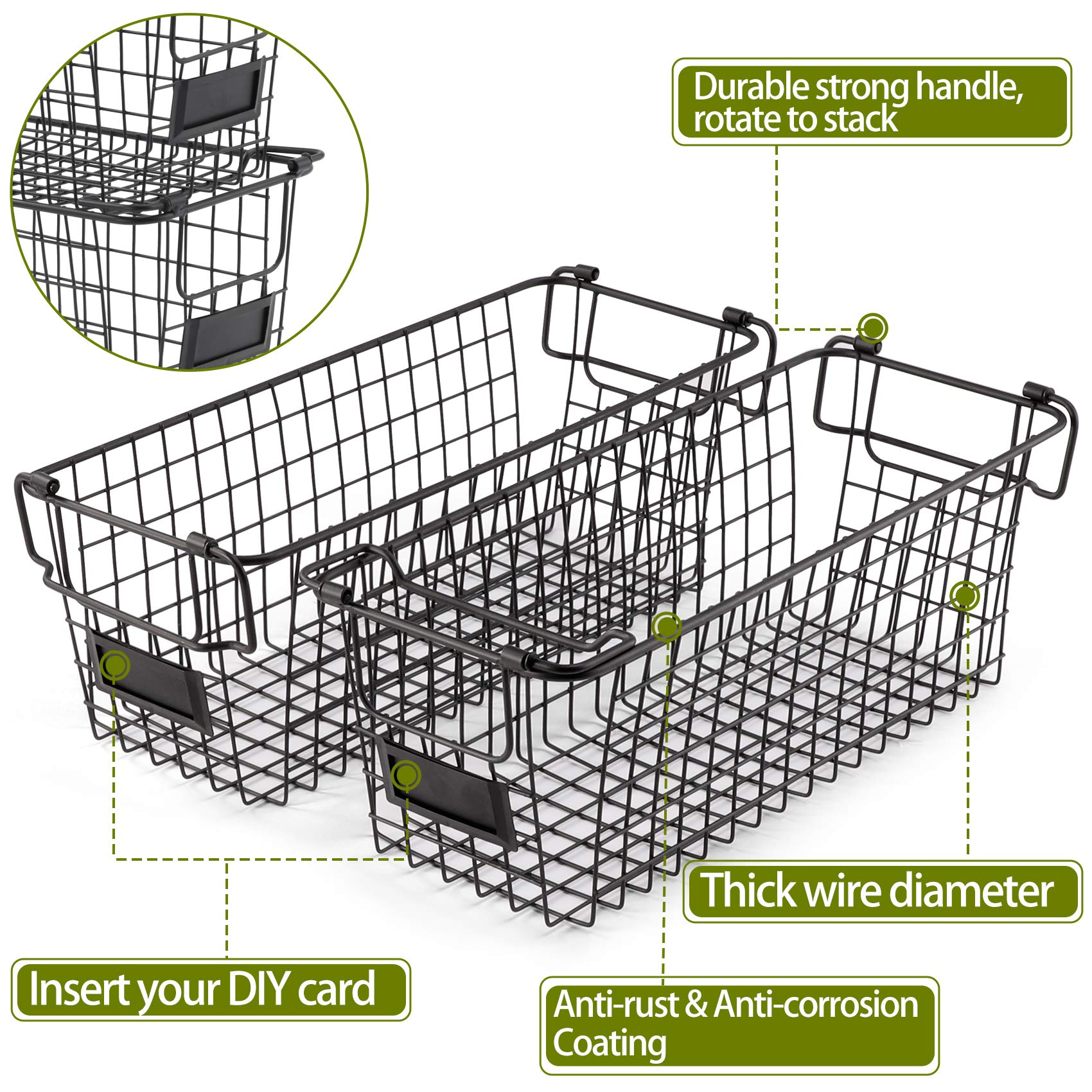 4-Pack XL Stackable Wire Baskets for Organizing - Metal Storage Bins for Pantry, Kitchen, Bathroom | Perfect for Fruits, Vegetables, Food Storage & Cabinet, Countertop, Under Sink Organization | Space-Saving Home & Office Storage Solution