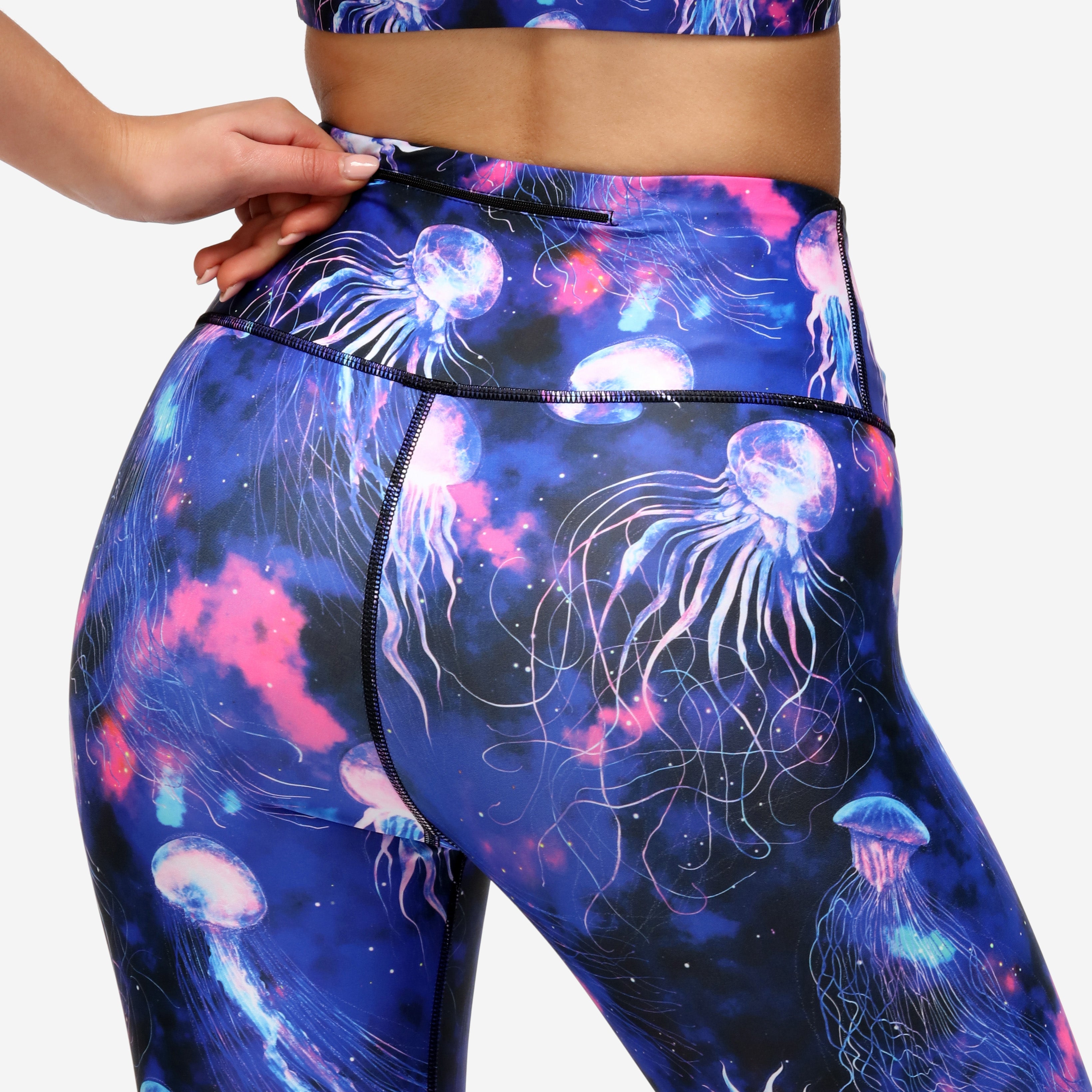 Jellyfish Galaxy Capri Pants - Women's High Waisted Yoga Pants for Workout, Running & Lounge Wear - Trendy Comfortable Stretchy Leggings