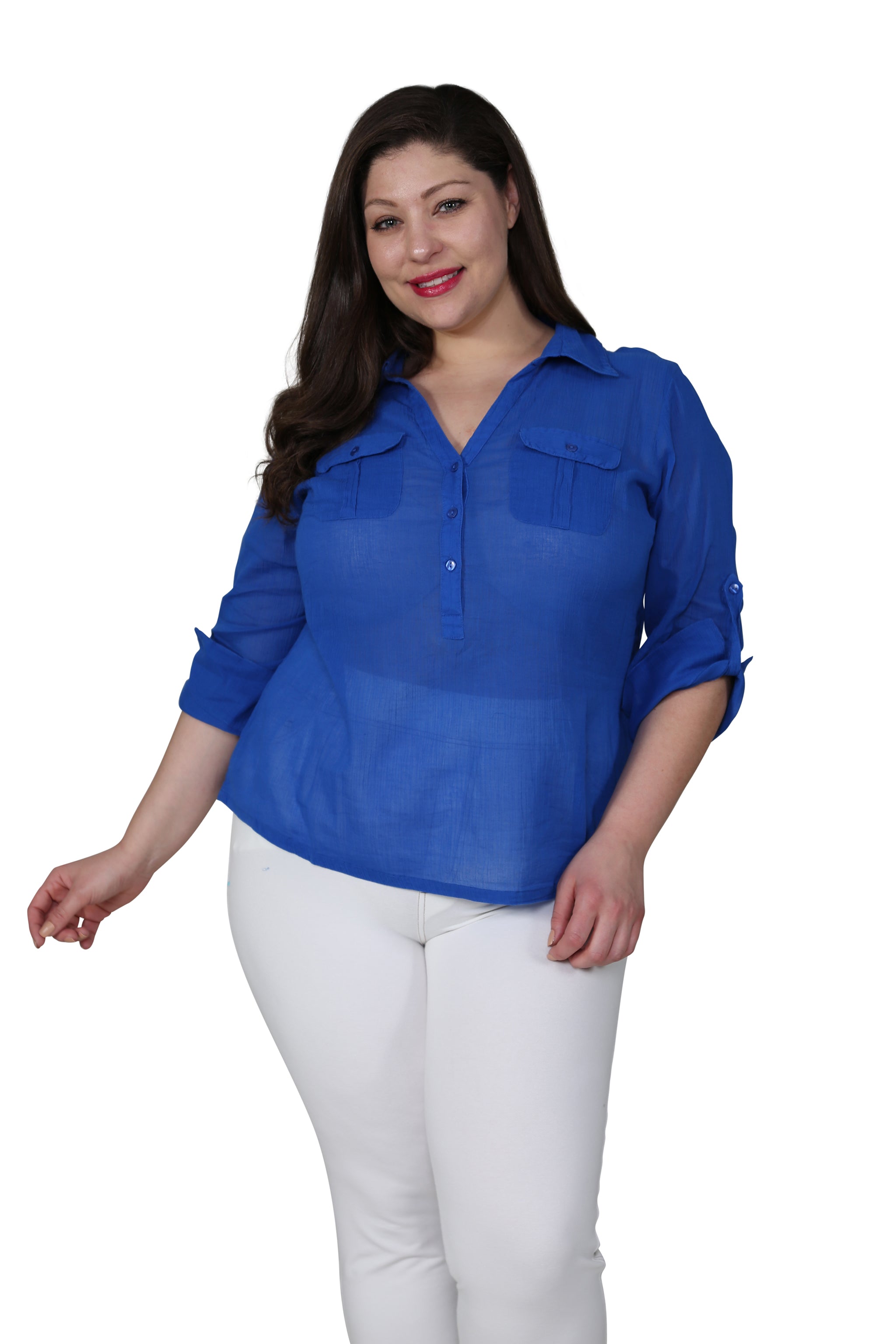 Plus Size Cotton Gauze Camp Shirt for Women - Breathable & Comfortable Summer Casual Wear - Perfect for Beach, Vacation, and Outdoor Activities