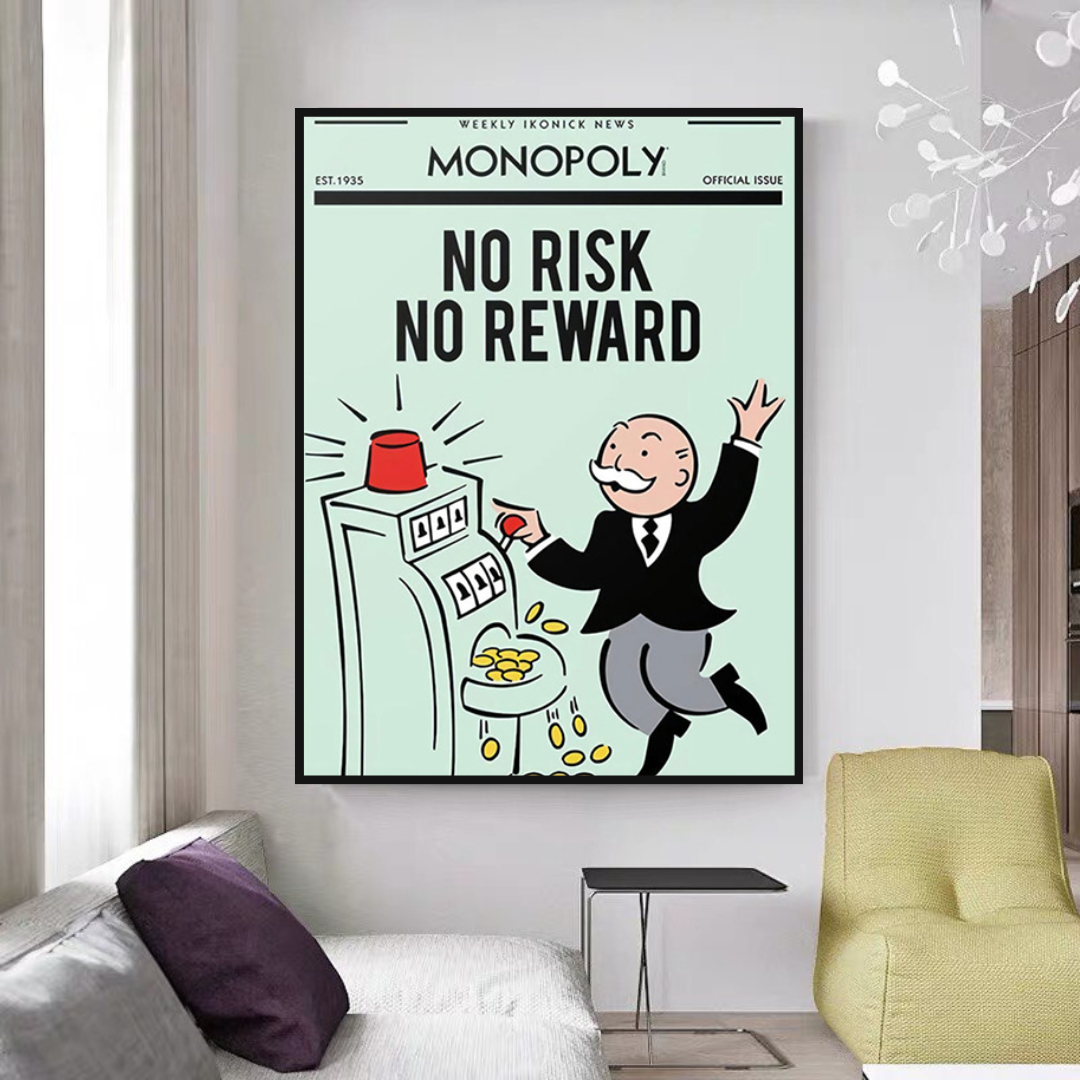 Alec Monopoly No Risk No Reward Playing Card Canvas Wall Art - Modern Pop Art Decor for Living Room, Bedroom & Office