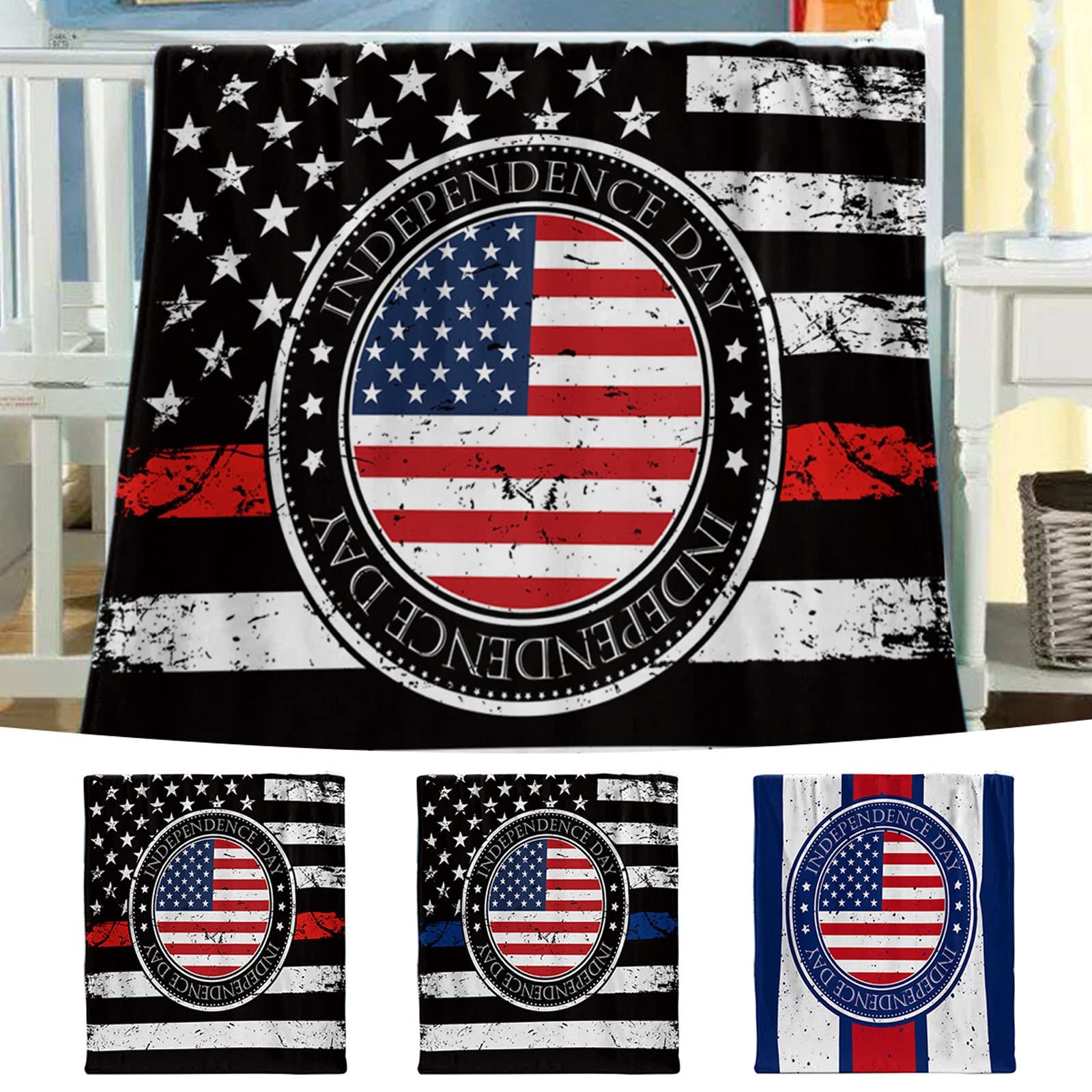Premium Thick Flannel Blanket for Office & Home - American Flag Printed Warm & Cooling Blanket - Ideal for Napping, Air Conditioning, and Year-Round Comfort