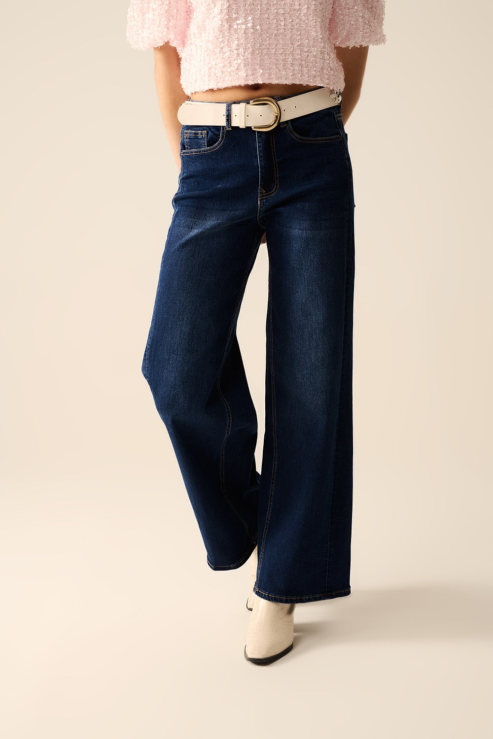 Stretch Denim Jeans - Wide Leg Dark Wash Women's Pants for Casual Wear & Everyday Comfort