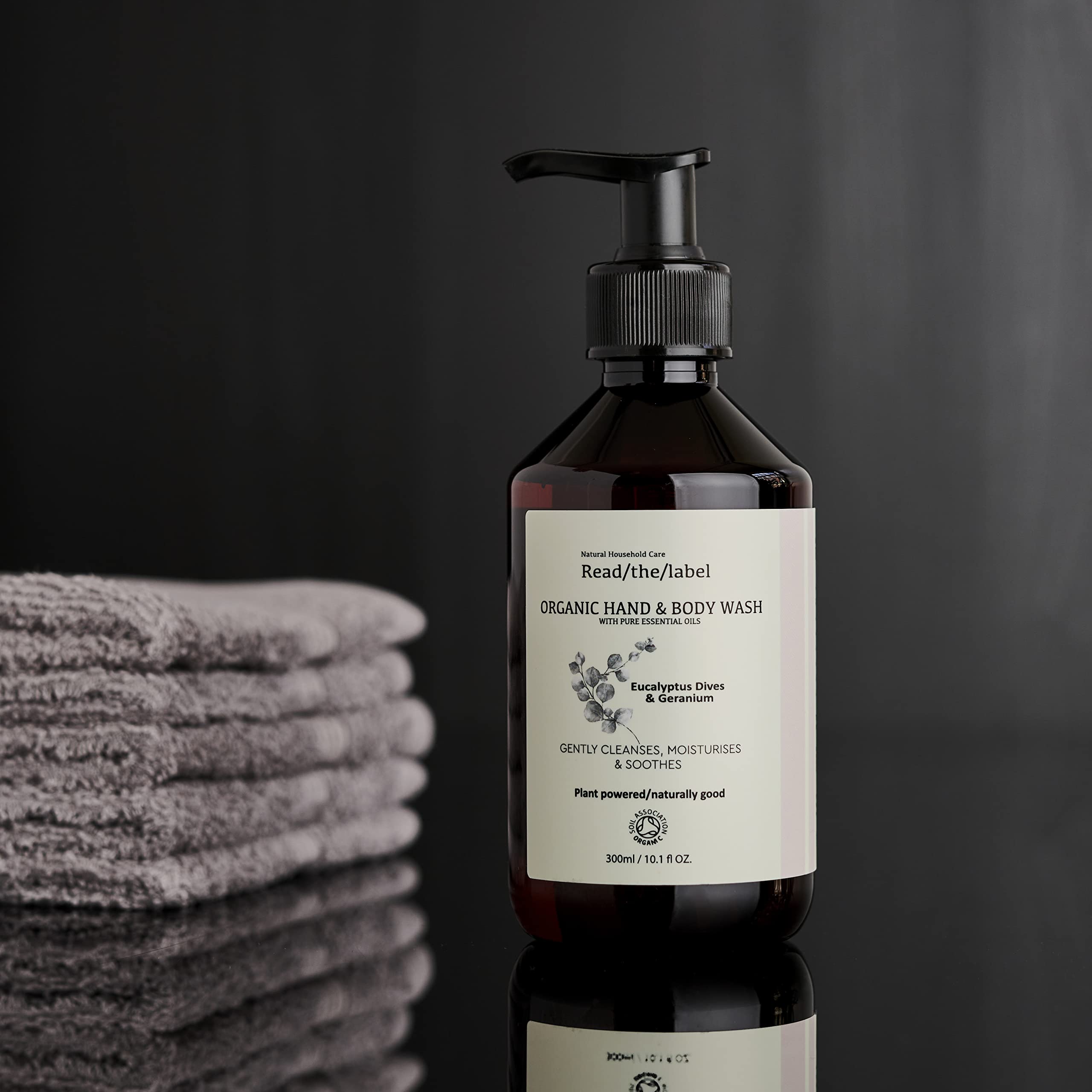Organic Hand & Body Wash with Pure Essential Oils - Eucalyptus Dives & Geranium, Coconut & Sunflower - Gently Cleanses, Moisturizes & Soothes Skin - 300ml - Perfect for Daily Use, Spa Days & Sensitive Skin Care