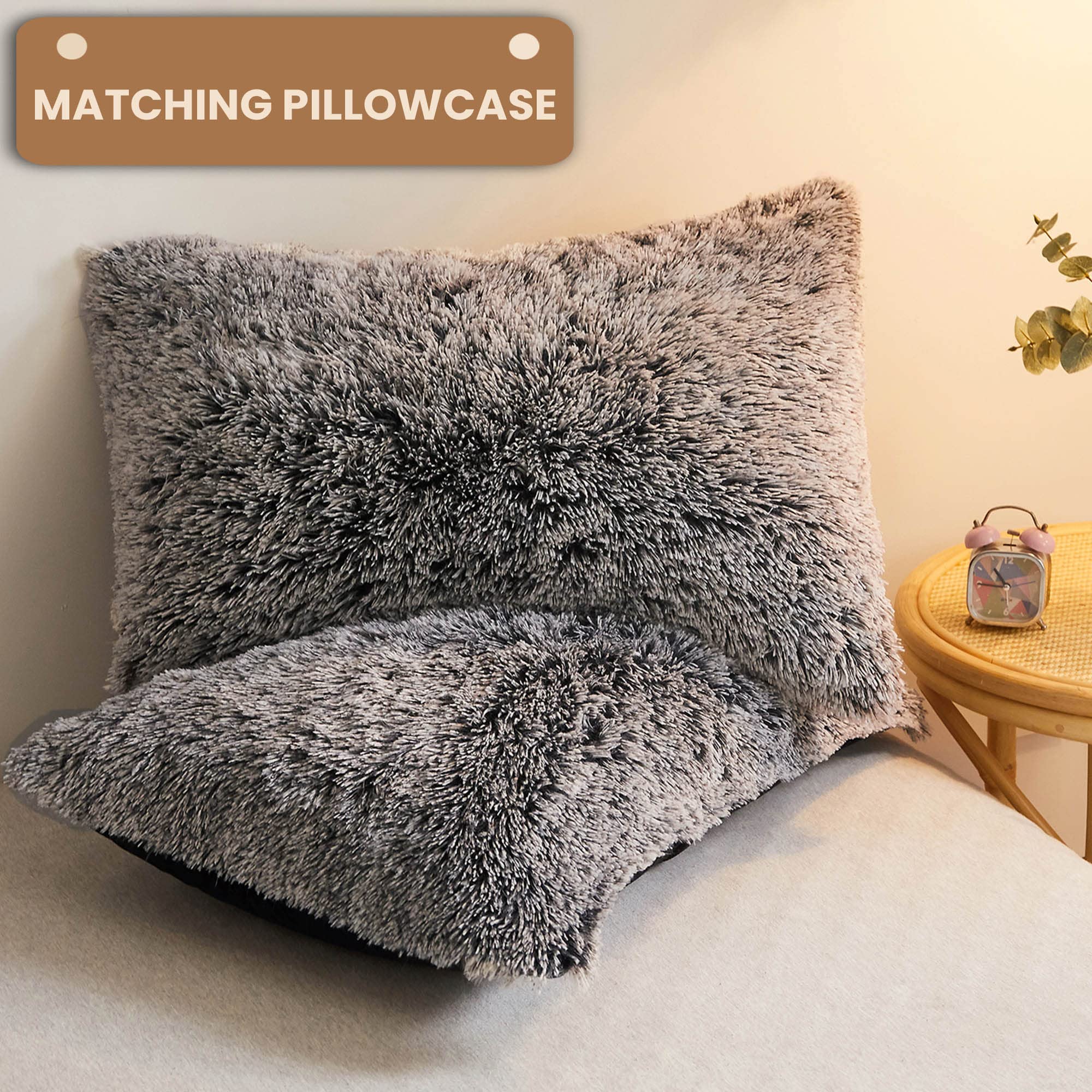Luxury Shaggy Plush Duvet Cover Set - 3 Piece Soft Fluffy Faux Fur Comforter Cover with Zipper Closure, Fuzzy Bedding Set (1 Queen Size Furry Duvet Cover + 2 Pillow Shams) in Black Ombre - Perfect for Cozy Winter Nights & Stylish Bedroom Decor