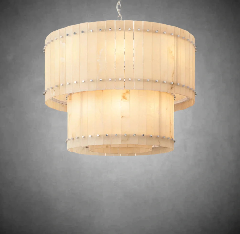 Elegant Alabaster Round Tiered Chandelier - Modern Crystal Ceiling Light Fixture for Dining Room, Bedroom & Living Room Decor