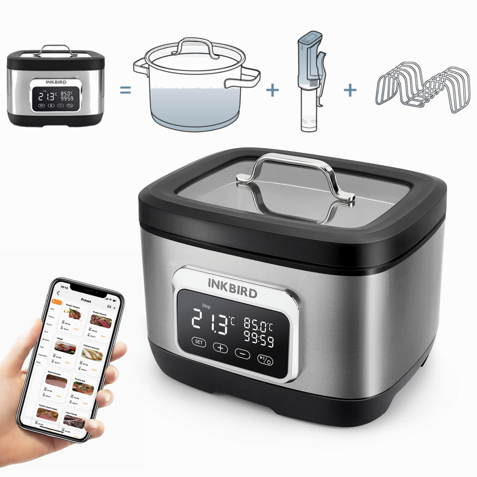 ISV 500W All-in-One WiFi Sous Vide Precision Cooker - Smart Immersion Circulator for Steak, Chicken & Seafood | Perfect for Home Chefs & Professional Kitchens