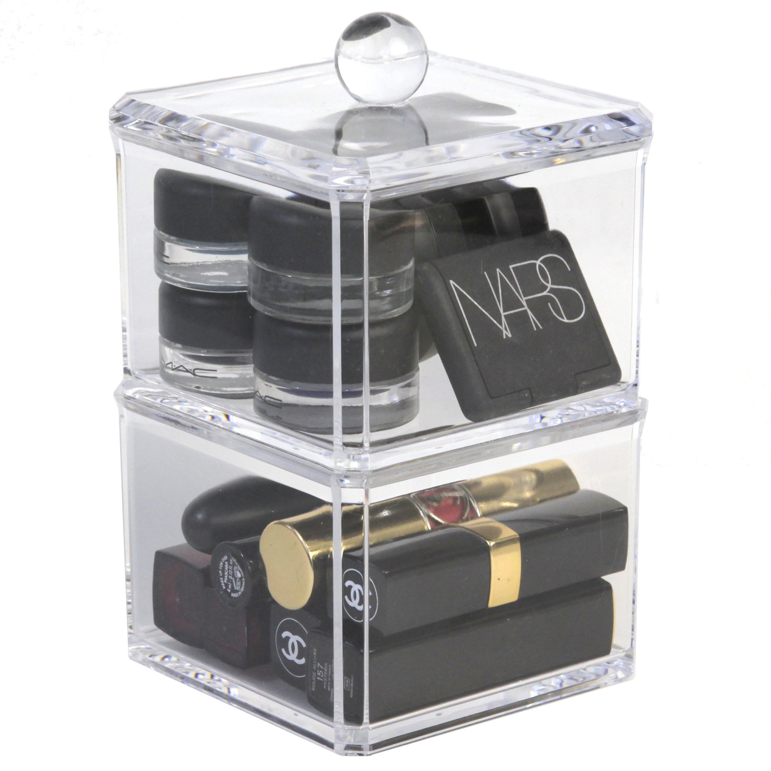 Stackable Acrylic Makeup Organizer for Eyeliners & Nail Polish - Clear Bathroom Vanity Storage with Drawers | Perfect for Small Space Organization in Bedroom, Dorm or Salon