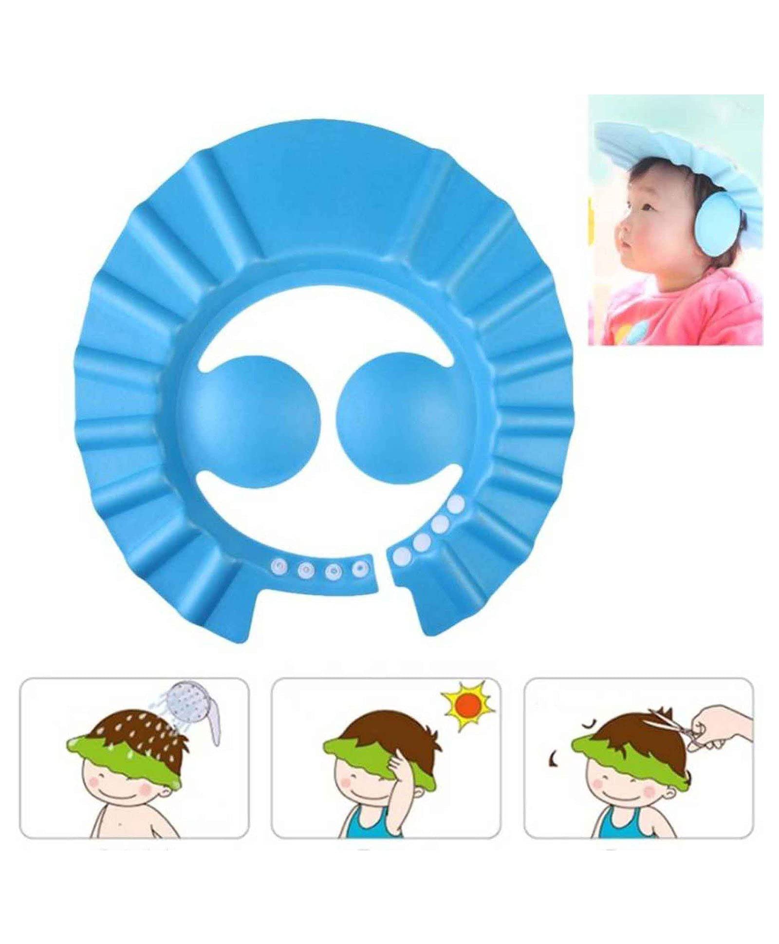 Soft EVA Foam Adjustable Baby Shower Bath Cap - Waterproof Bathing Protection for Infants & Toddlers - Pack of 2 (Blue) - Perfect for Bath Time, Hair Washing & Sensitive Ears