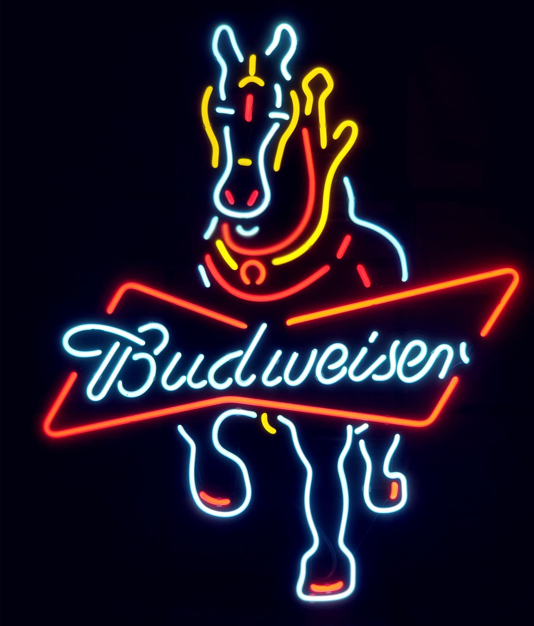 Budweiser Horse Neon Light Sign - Real Glass Custom Neon Bar Sign for Home, Bedroom & Wall Decor - Perfect for Beer Bars, Halloween & Christmas Party Decorations
