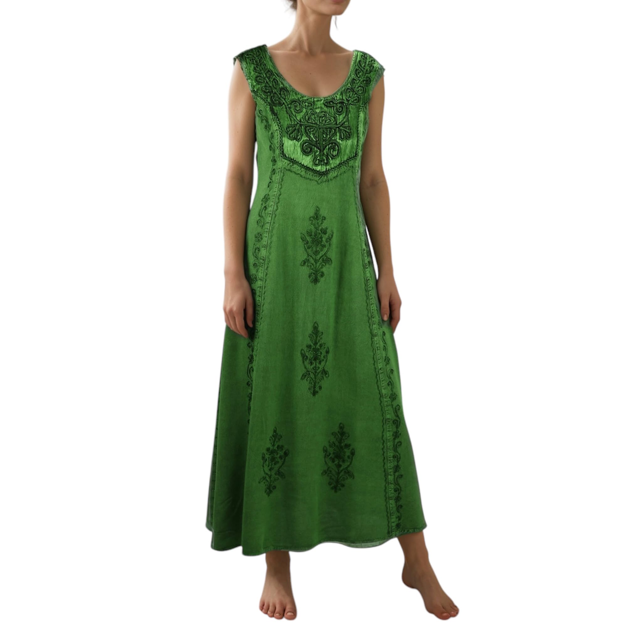 Agan Traders Women's 2025 Spring Sleeveless Maxi Dress - Floral Embroidered Long Sun Dress with Short Sleeves | Perfect for Beach Vacations, Summer Parties & Casual Outings