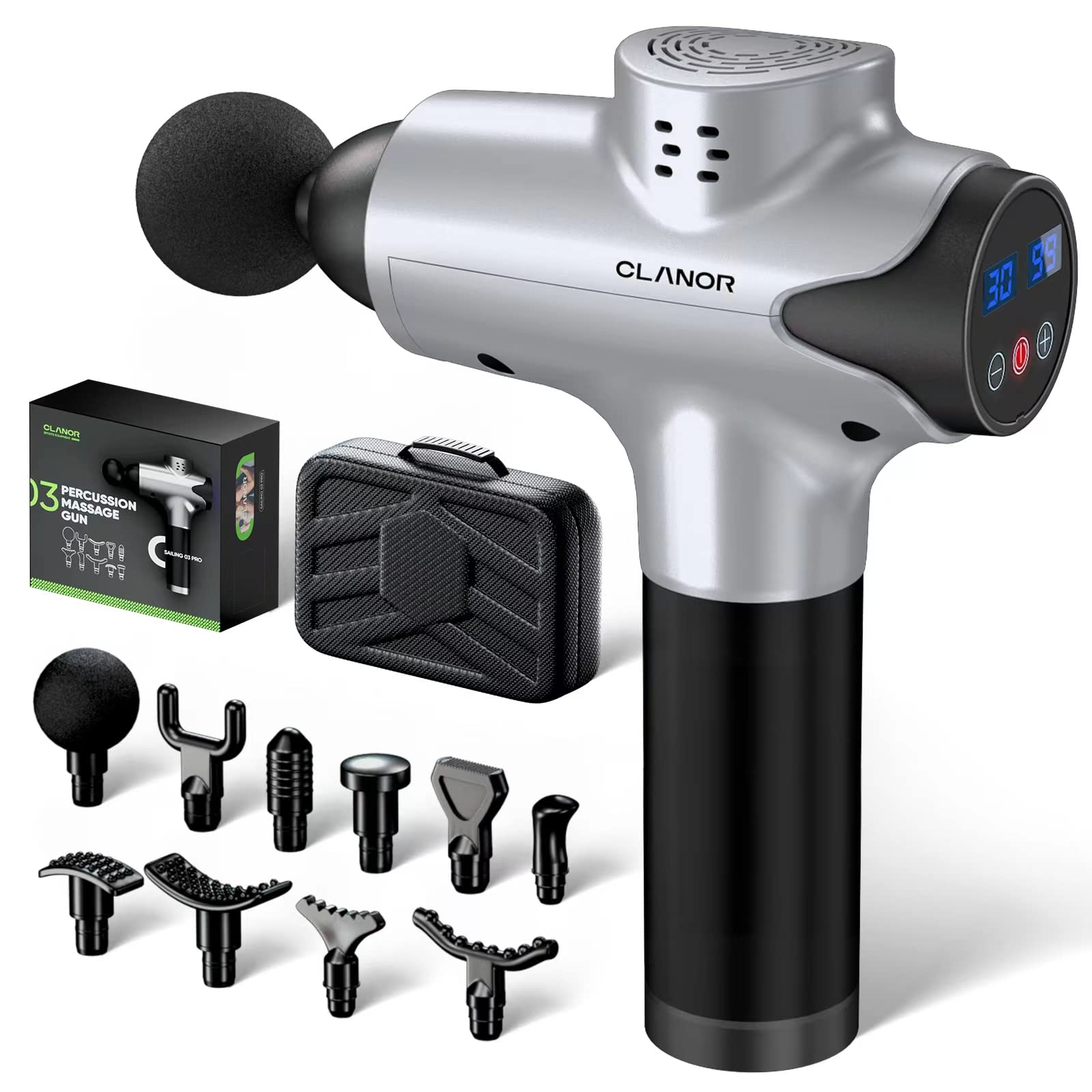 Clanor Deep Tissue Massage Gun for Muscle Pain Relief - Percussion Therapy Massager with 5 Attachments, Perfect for Athletes & Recovery - Ideal Birthday Gift for Women & Men (EM-03) - Use After Workouts, Yoga, or Office Work to Relieve Soreness & Tension
