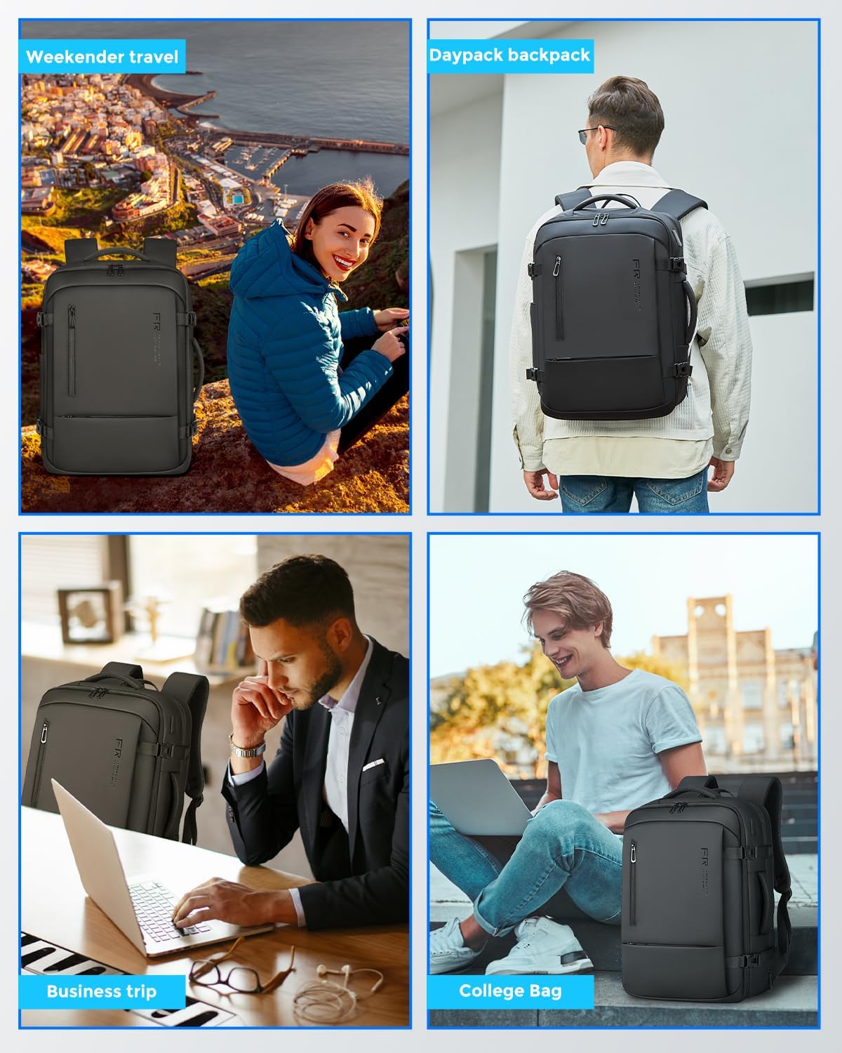 Men's Travel Backpack - Flight Approved Carry-On Backpack with USB Charging Port, Water Resistant Expandable Laptop Daypack (Fits 17.3 Inch Laptop) - Perfect for Business Travel, College & Work Commute