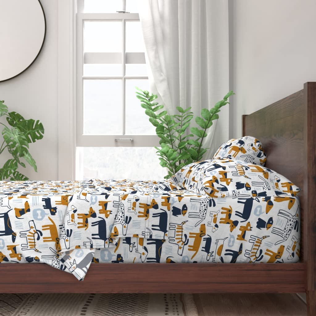 Playful Pups Dog Print 100% Cotton Twin 3-Piece Sheet Set - Navy Blue Puppy Design Gender Neutral Custom Bedding for Kids & Pet Lovers | Soft Breathable Bed Sheets for Nursery, Guest Room & Dorm