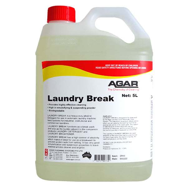 Agar Laundry Break Heavy Duty Alkaline Detergent - Powerful Stain Remover for Tough Fabrics, Work Clothes & Household Linens | Ideal for Commercial Laundry, Hotels & Industrial Use