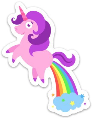 2 Pack Funny Unicorn Poop Farts Rainbows Stickers - Large 5.5