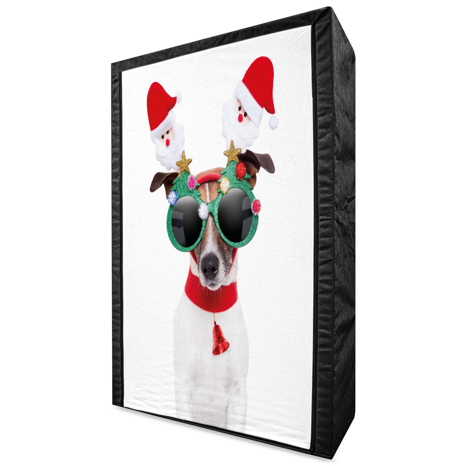 Ambesonne Christmas Portable Fabric Wardrobe - Funny Jack Russell Dog with Sunglasses & Santa Bell Design - 42.5