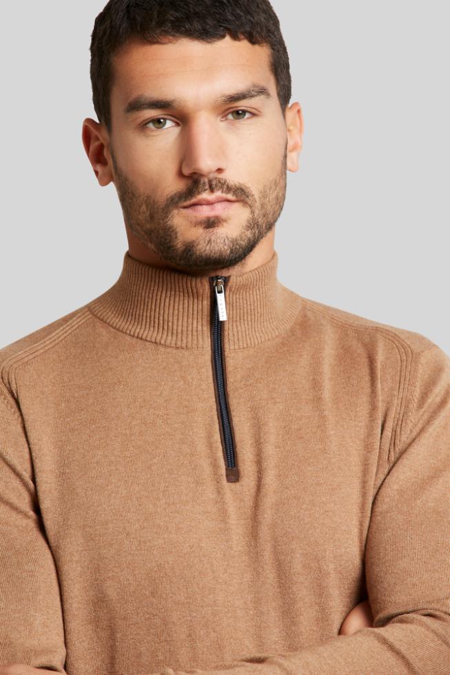 Bugatti Men's Quarter Zip Long Sleeve Sweater - Light Beige Pullover for Casual Wear & Outdoor Activities | Golf, Hiking, Office & Travel
