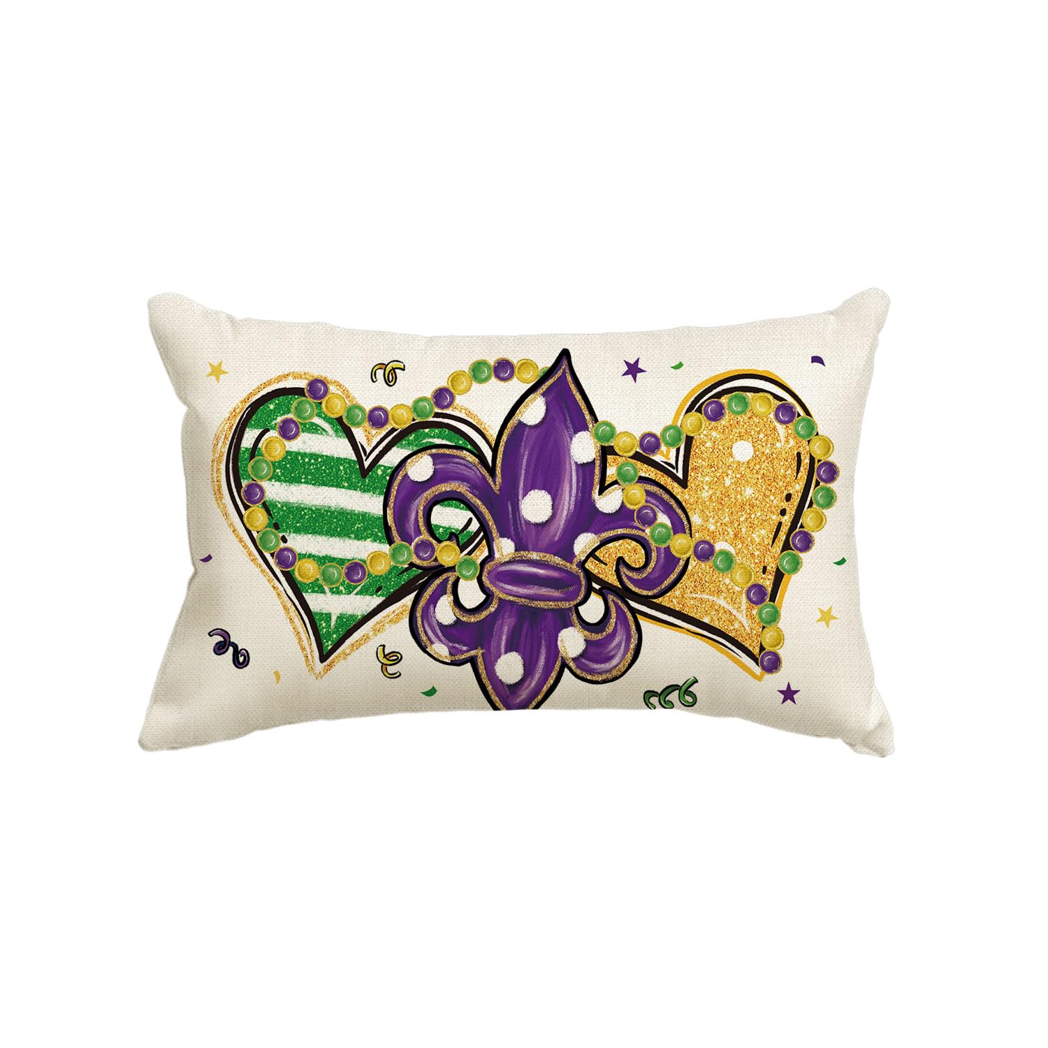AVOIN Colorlife Mardi Gras Fleur de Lis Heart Bead Throw Pillow Cover 12x20 Inch - Holiday Party Home Decor for Sofa, Couch, Bed & Living Room - Perfect for Mardi Gras Celebrations, Festive Gatherings & Seasonal Home Styling