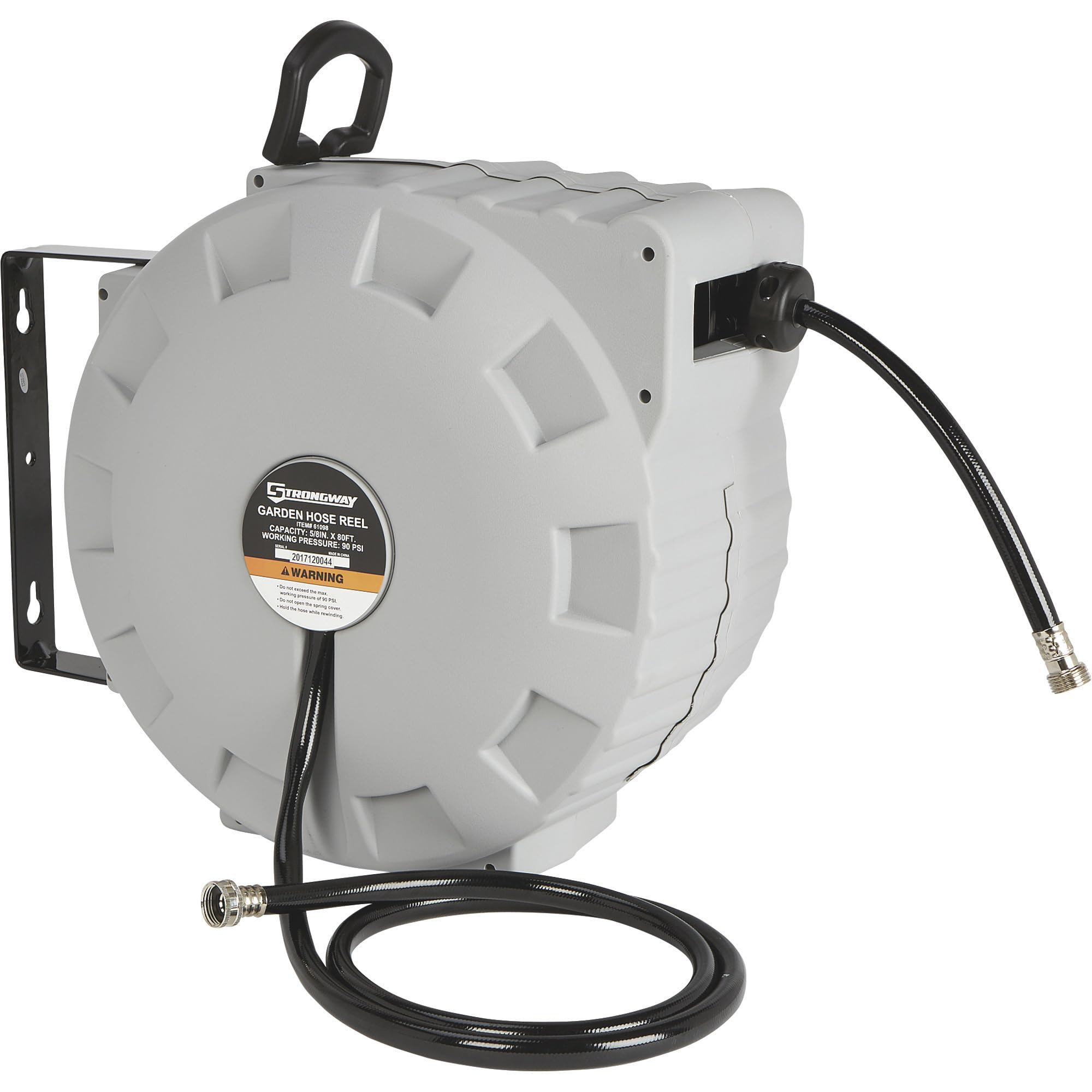 Strongway Retractable Garden Hose Reel with 5/8in. Dia. x 80ft. Heavy Duty Hose - Wall Mount for Lawn, Garden & Outdoor Watering
