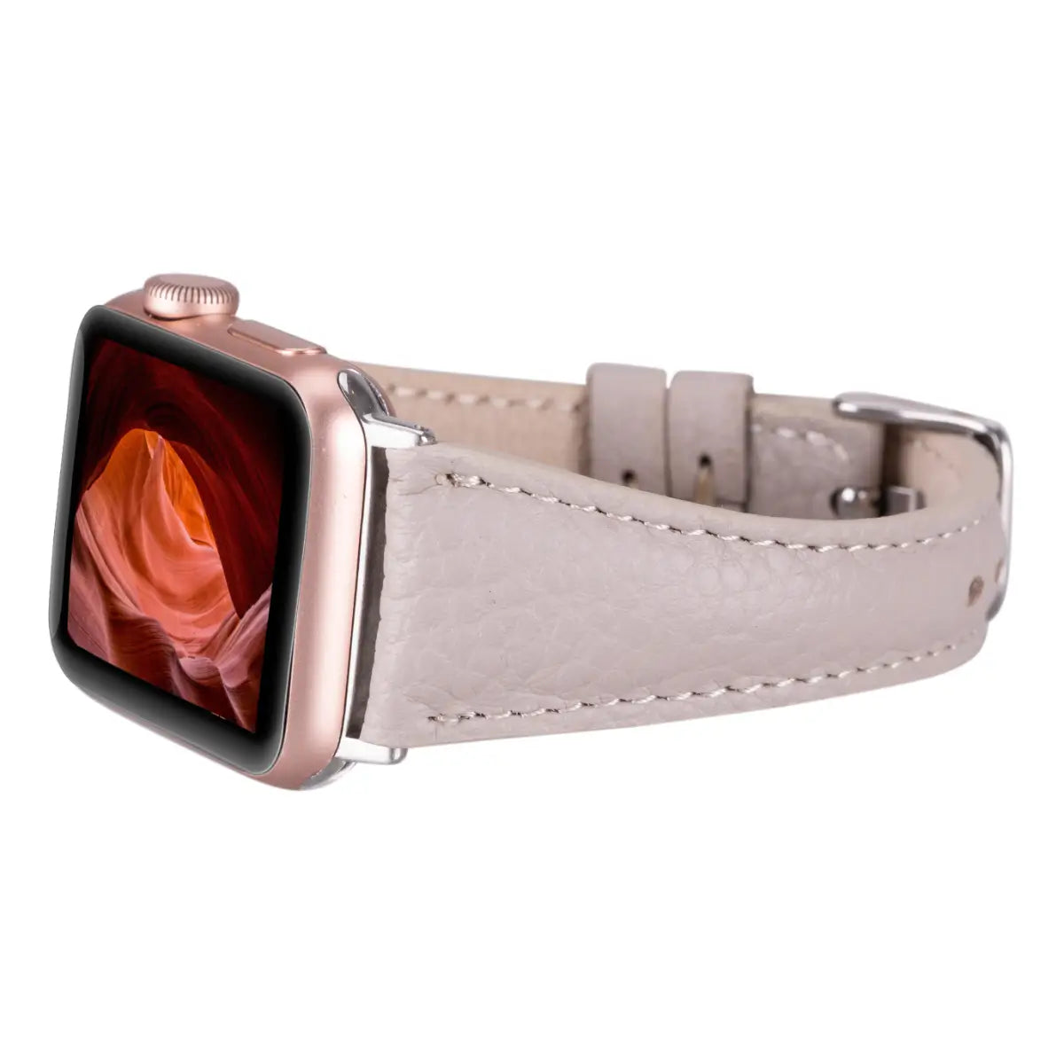 Premium Beige Genuine Leather Slim Apple Watch Band - Stylish & Comfortable for Everyday Wear, Workouts & Fashion Accessories